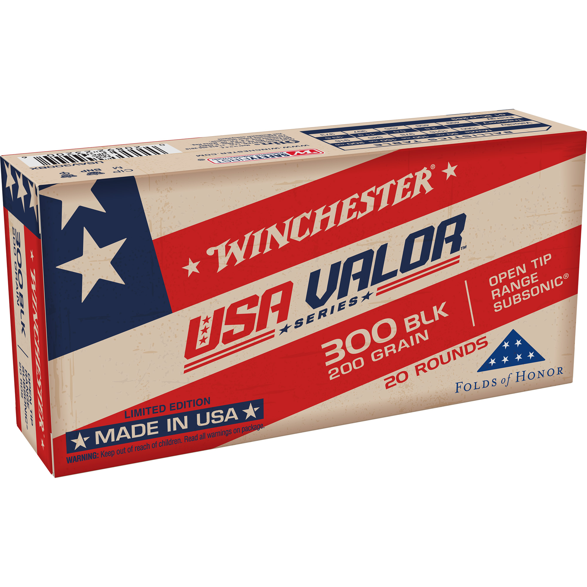 Winchester Usa Valor 300 Aac Blackout Open Tip 200 Grain 20 Rounds