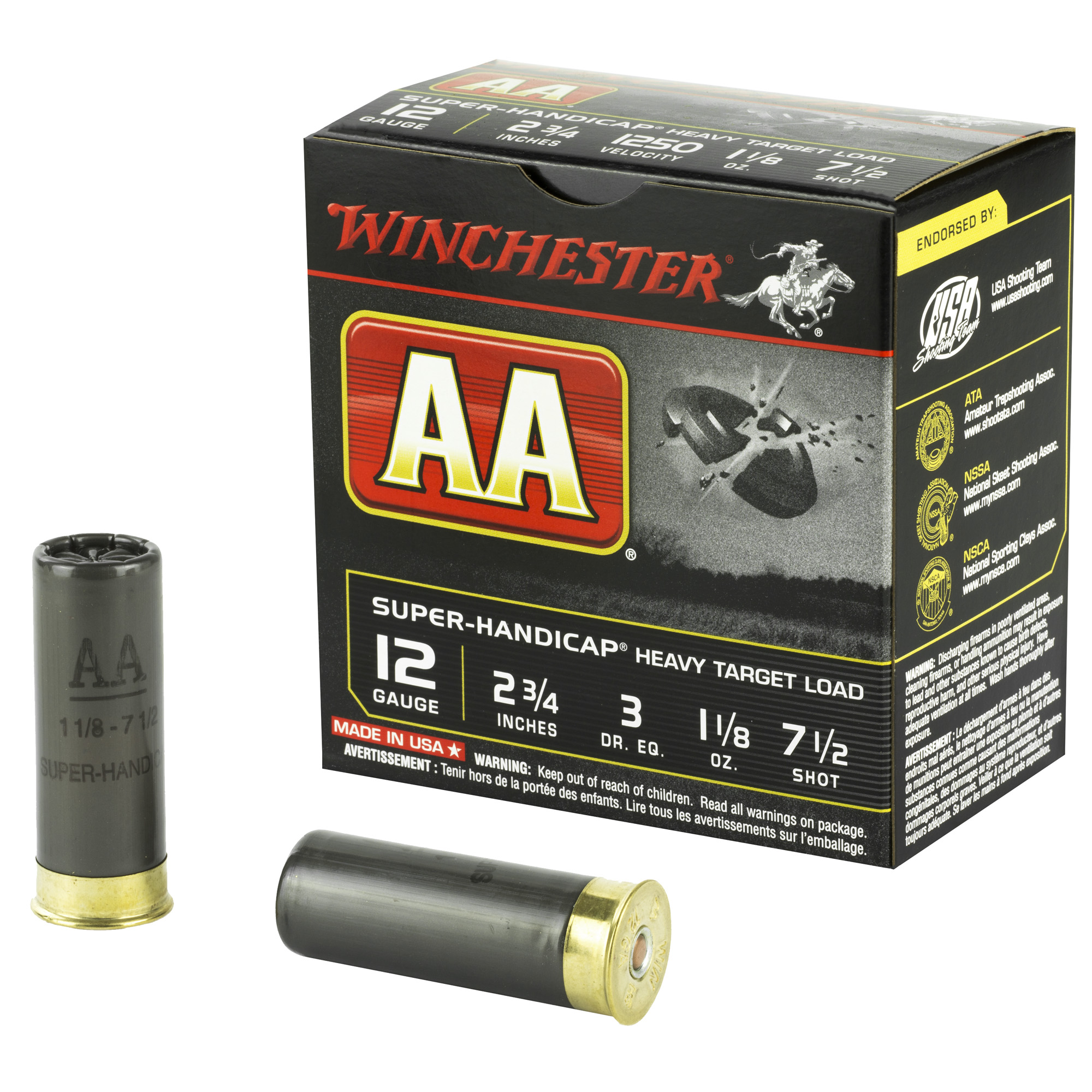 Winchester AA Super Handicap Load 12 Gauge Lead Shot 1 1/8 oz 25 Rounds