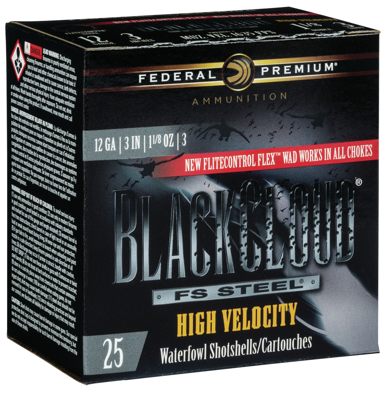 Federal Premium Black Cloud 12 Gauge High Velocity 3 Shot 1 1/8 Ounce 25 Rounds