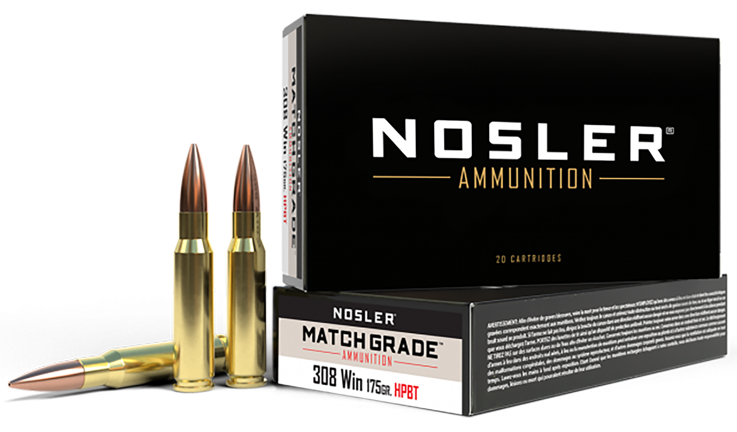 Nosler Match Grade 308 Winchester Hollow Point Boat Tail 175 Grain 20 Rounds
