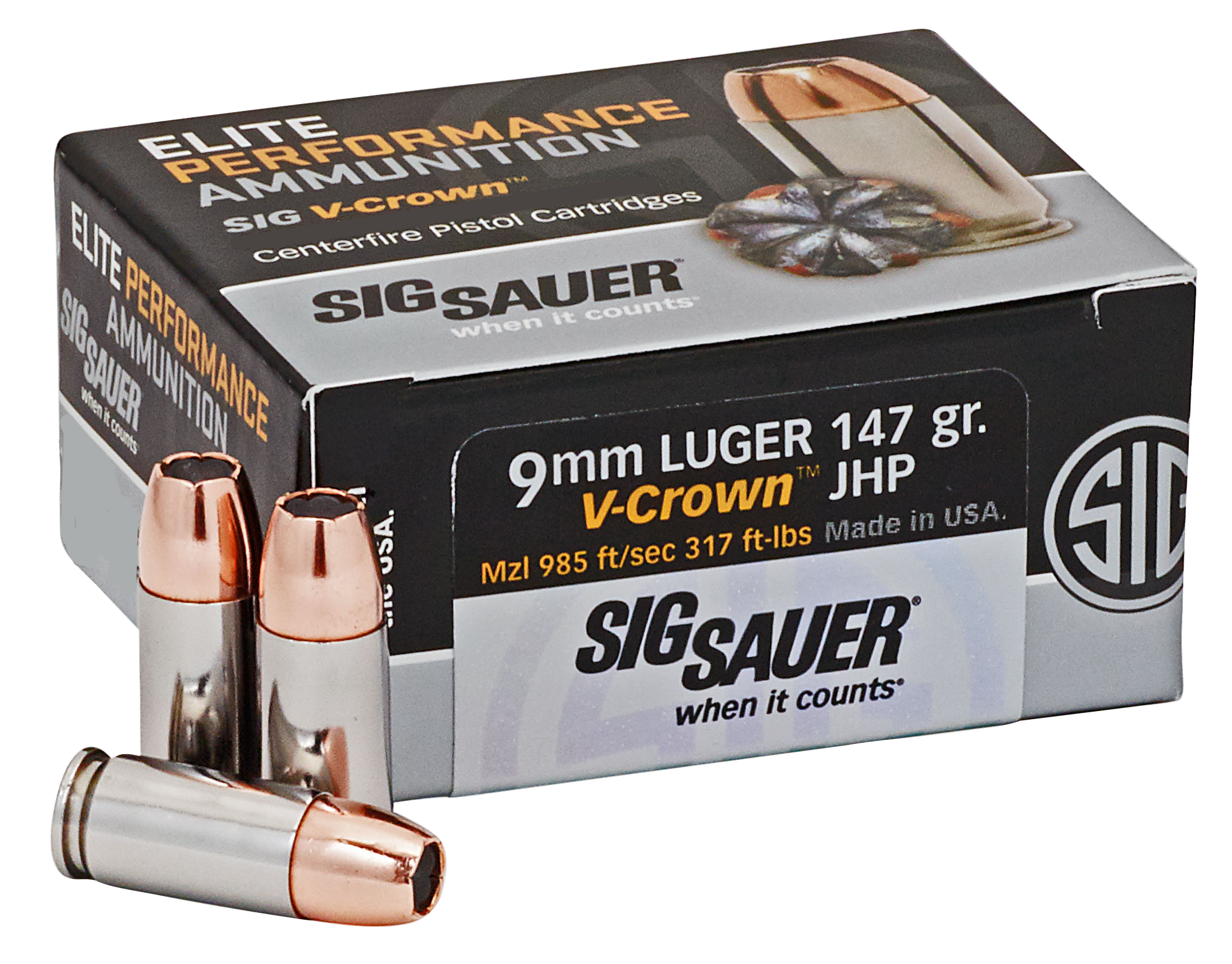 Sig Sauer E9MMA350 9mm Luger V Crown Jacketed Hollow Point 147 Grain 50 Rounds