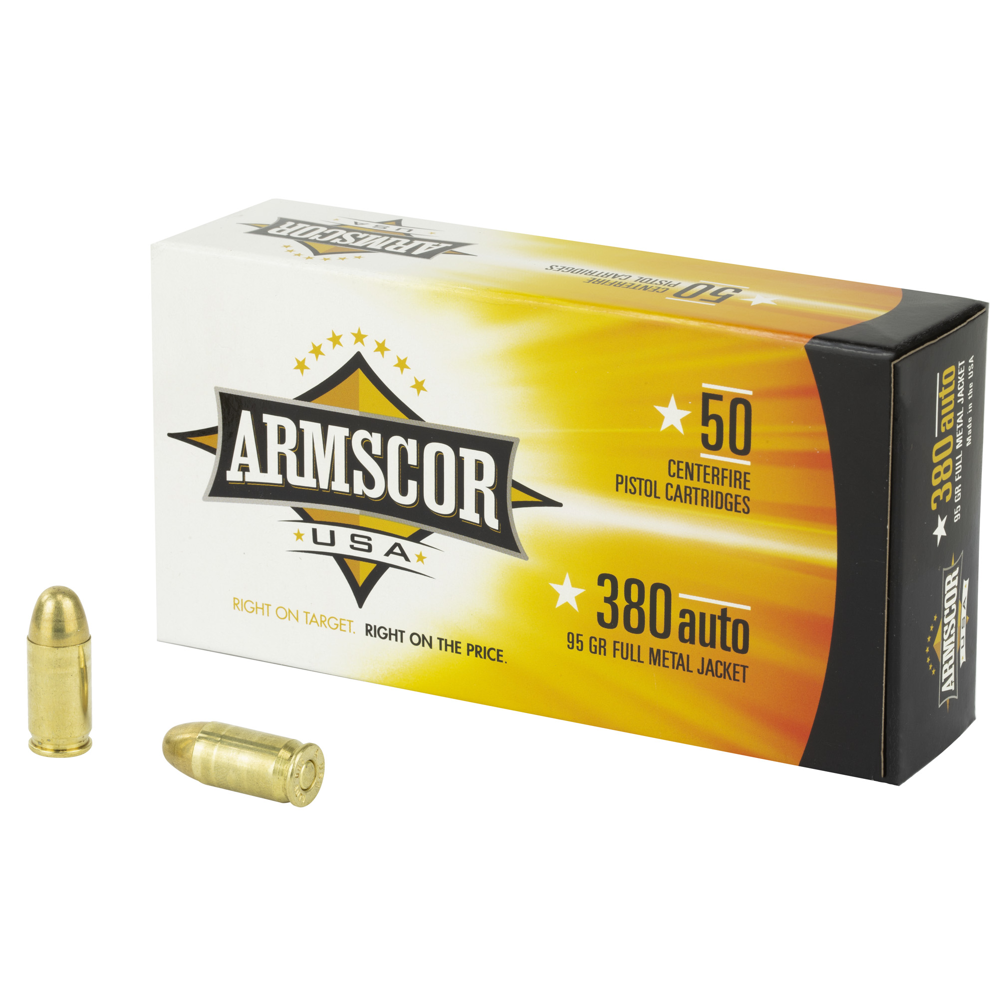 Armscor Range Pistol Ammo 380 ACP Full Metal Jacket 95 Grain 50 Rounds