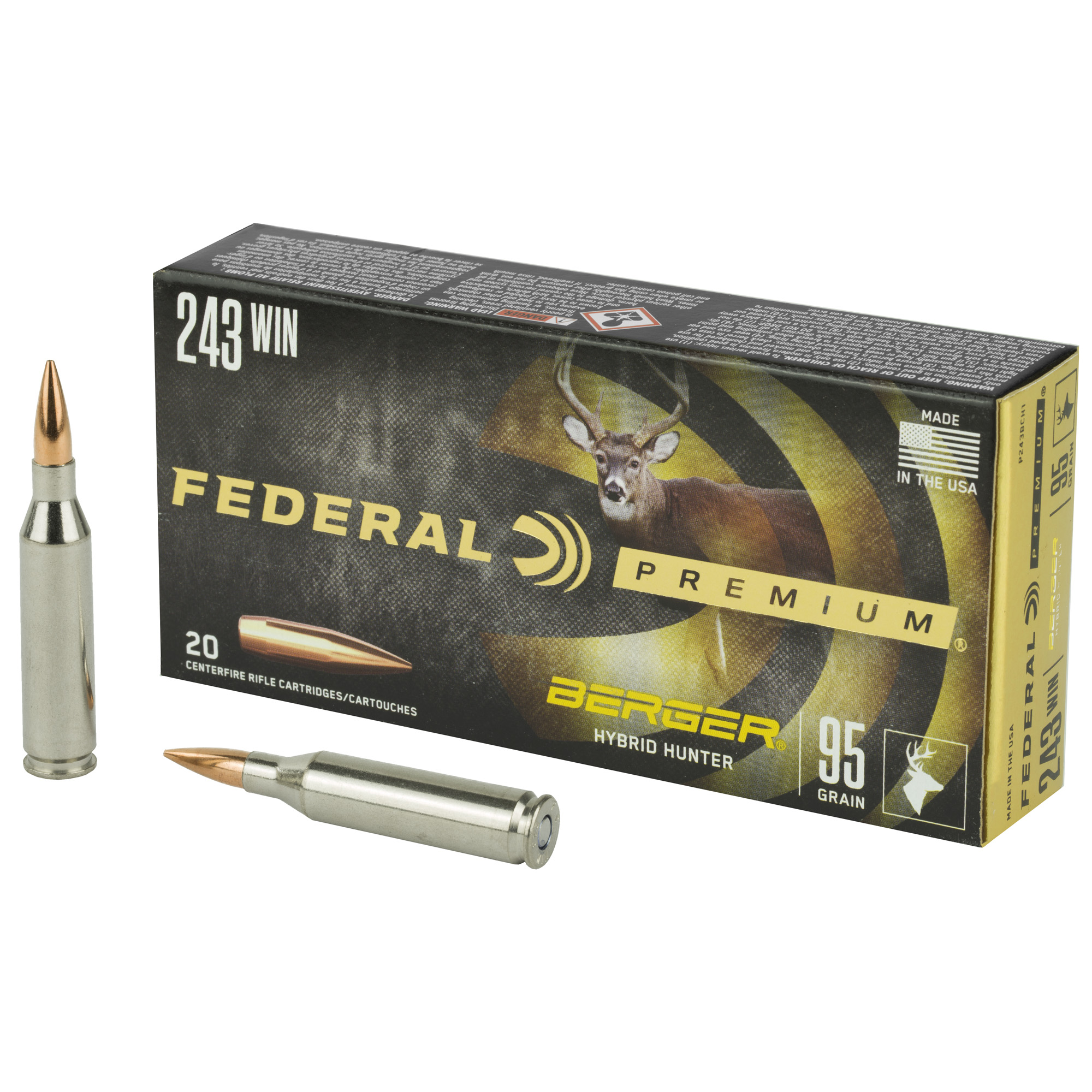 Federal Premium Berger Hybrid Hunter 243 Winchester 95 Grain 20 Rounds