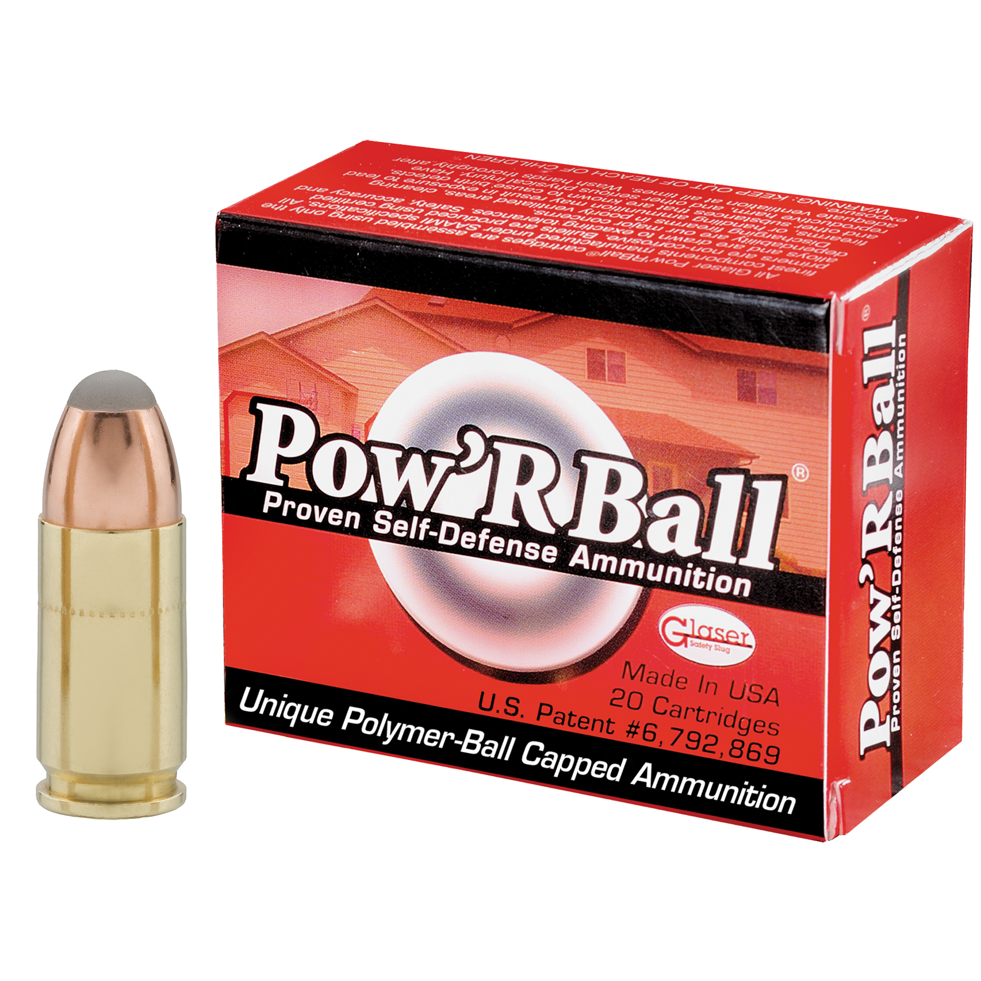 Glaser Pow'RBall Handgun Ammunition  9mm Luger (+P) 100 gr JHP 1475 fps 20/box