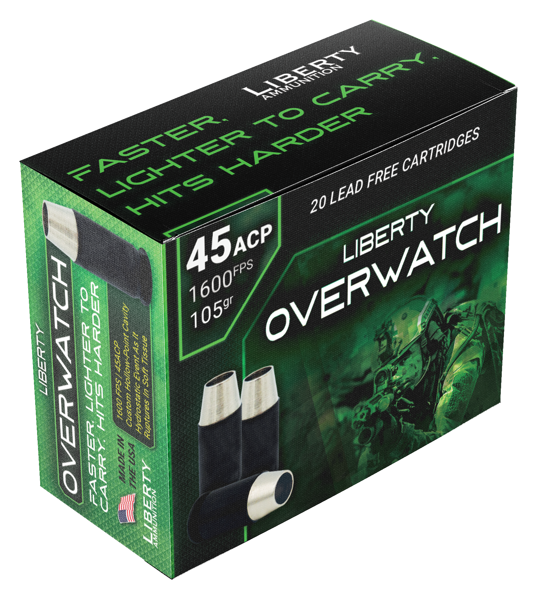 Liberty Ammunition LAOW451051600 OverWatch  45ACP 105gr Open Cavity Design 20 Rounds