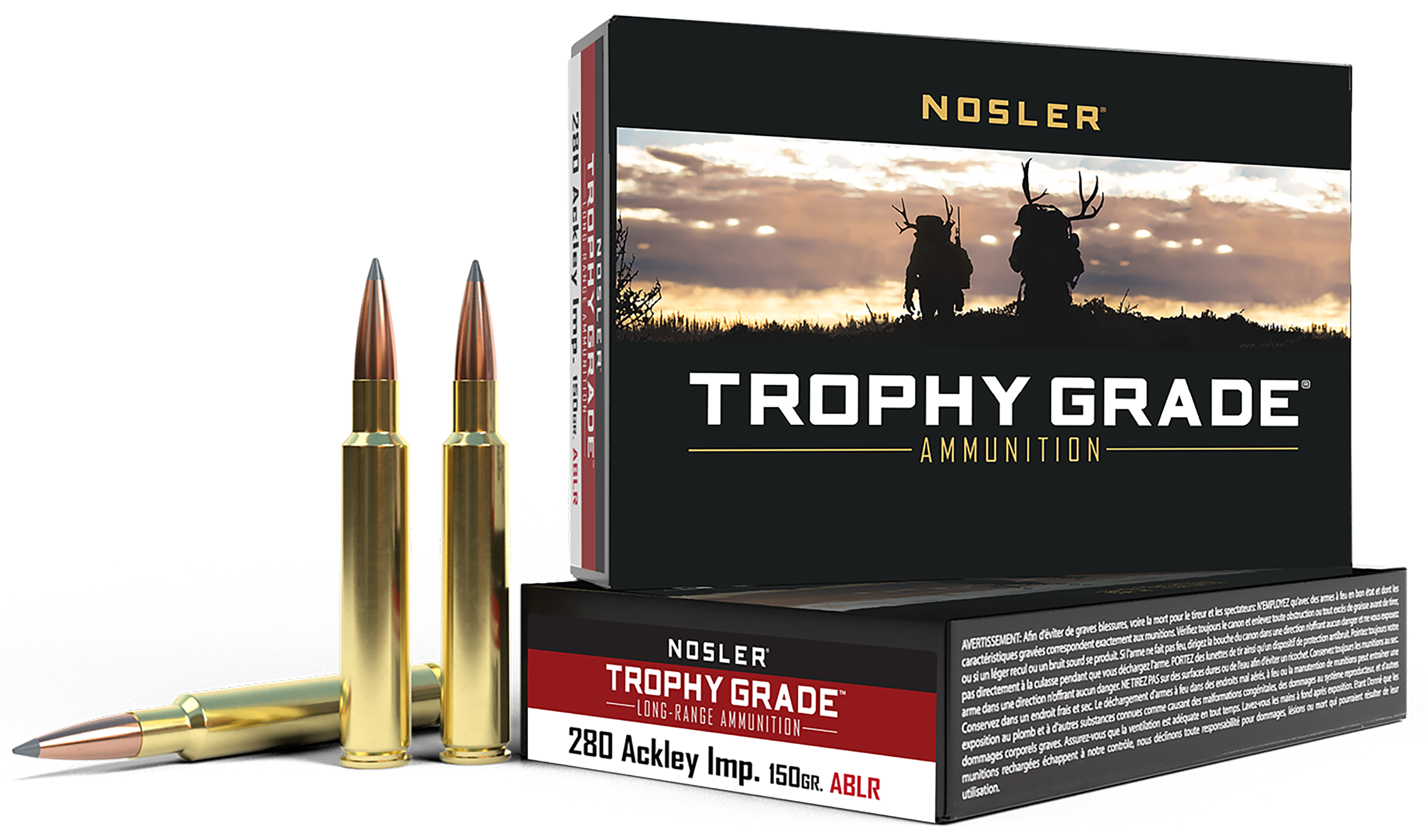 Nosler Trophy Grade Long Range 280 Ackley Improved Accubond LR Spitzer 150 Grain 20 Rounds