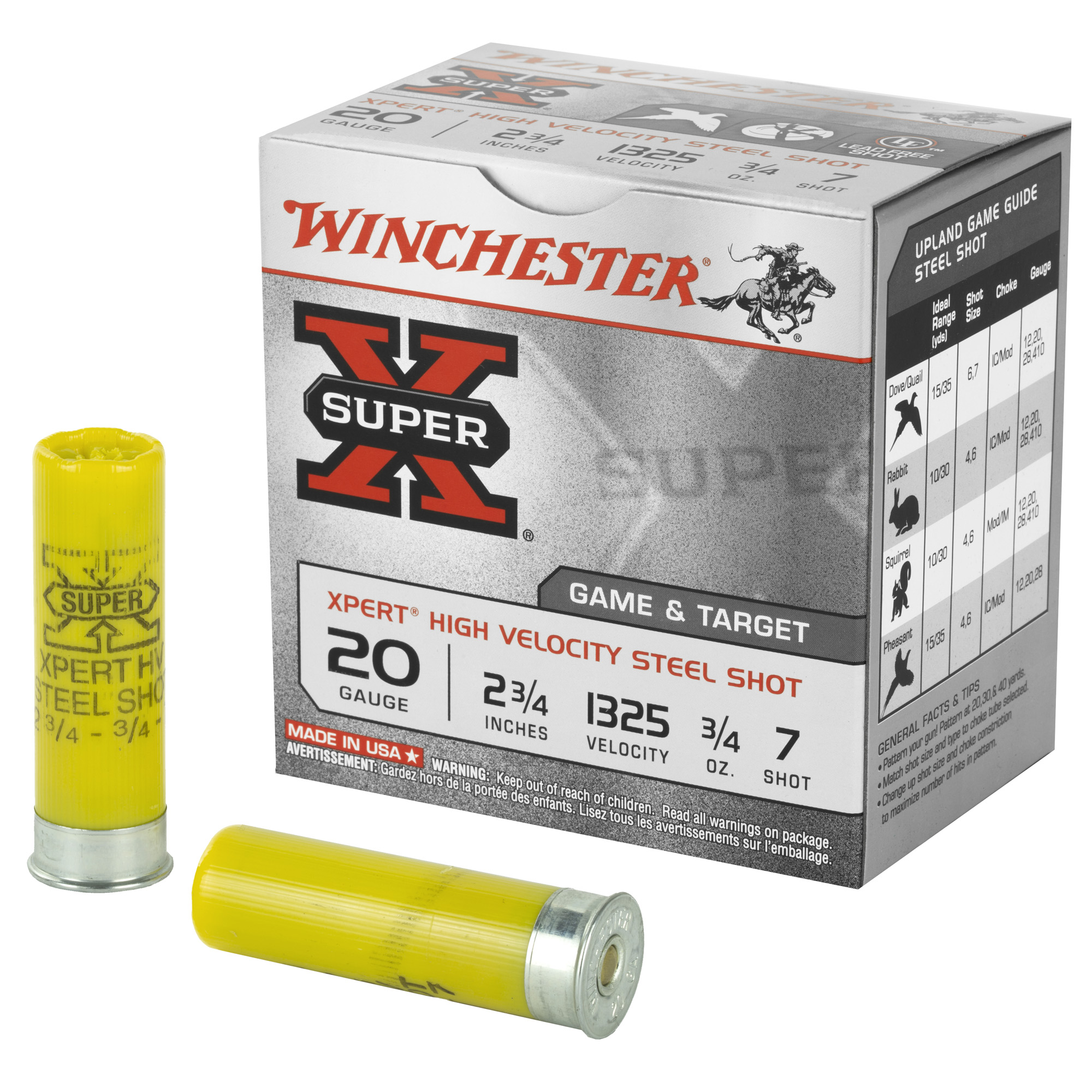 Winchester Super Xpert Hi Velocity Steel 20 Gauge 3/4 oz Steel Shot 7 25 Rounds
