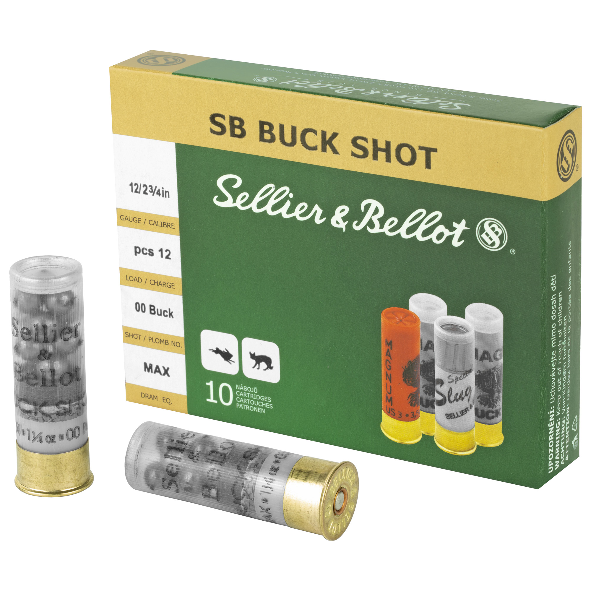 Sellier & Bellot Buckshot Loads 12 Gauge Buckshot 1 1/4 oz 00 Buck 12 Pellets 10 Rounds