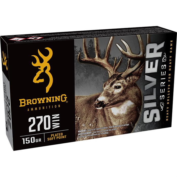 Browning Ammo B192602701 Silver 270Win 150gr Plated Soft Point 20 Rounds