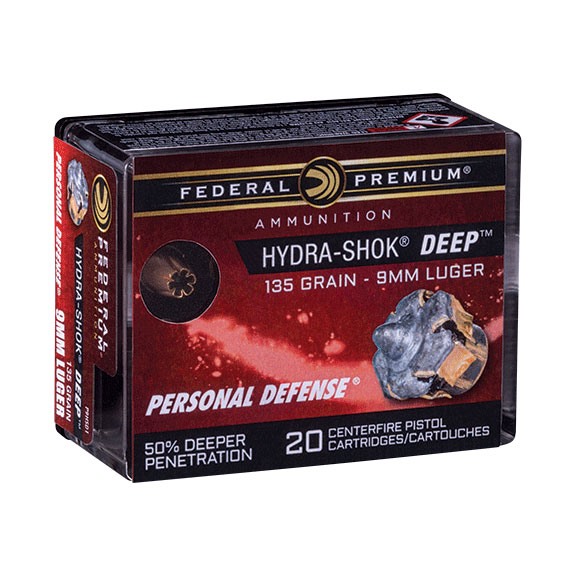 Federal Premium Hydra-Shok Deep 9mm Hollow Point 135 Grain 20 Rounds
