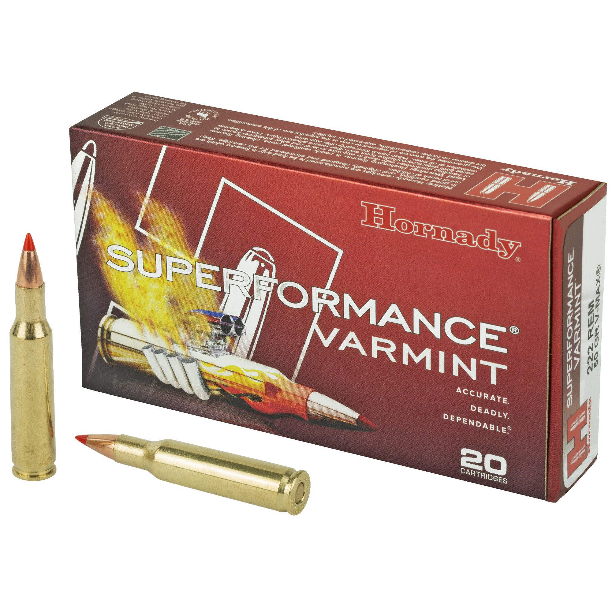 Hornady Superformance Varmint Rifle Ammo 222 Rem 50 gr. V-Max 20 rd.