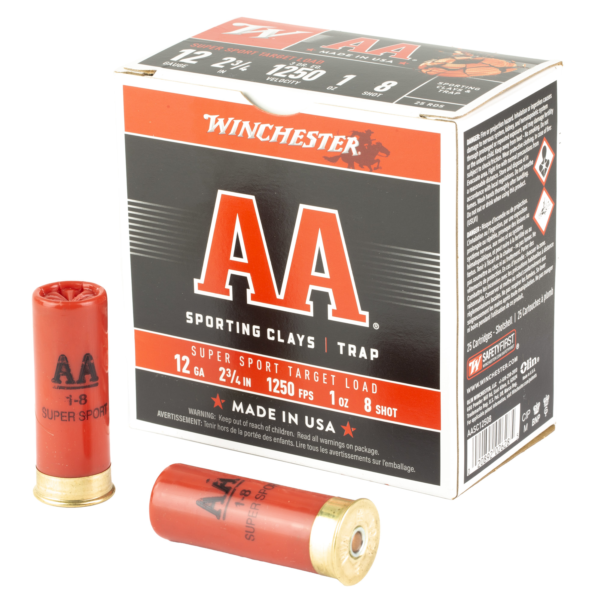Winchester Aa Sporting Clay 12 Gauge 1 oz Number 8 Shot 25 Rounds