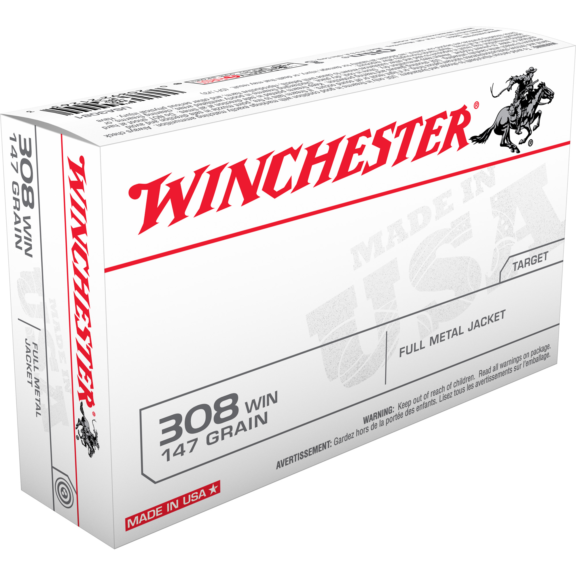 Winchester Usa .308 Winchester Full Metal Jacket Boat Tail 147 Grain 20 Rounds
