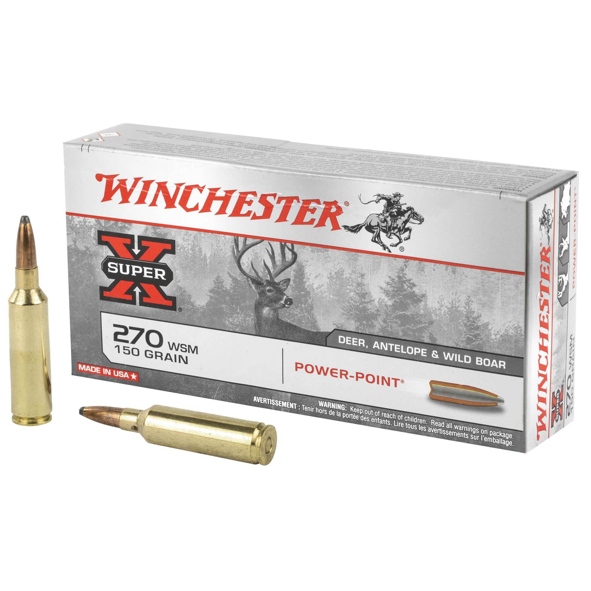 Winchester, Super-X, 270 Winchester Short Magnum, Power-point, 150 Grain, 20 Rounds