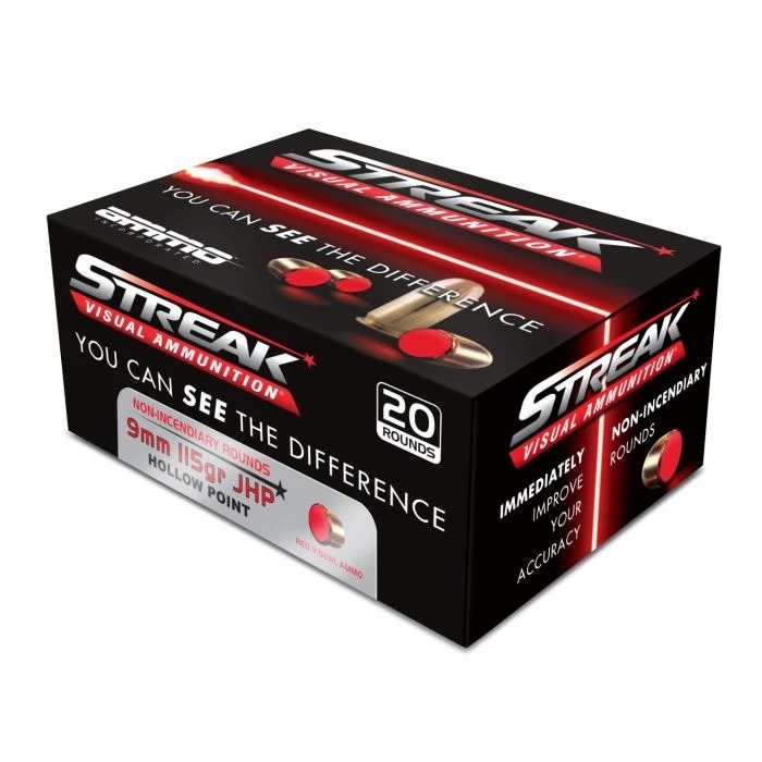 Ammo Inc STREAK Defense 9mm Luger Handgun Ammo - 115 Grain | JHP | Red | 20rd Box