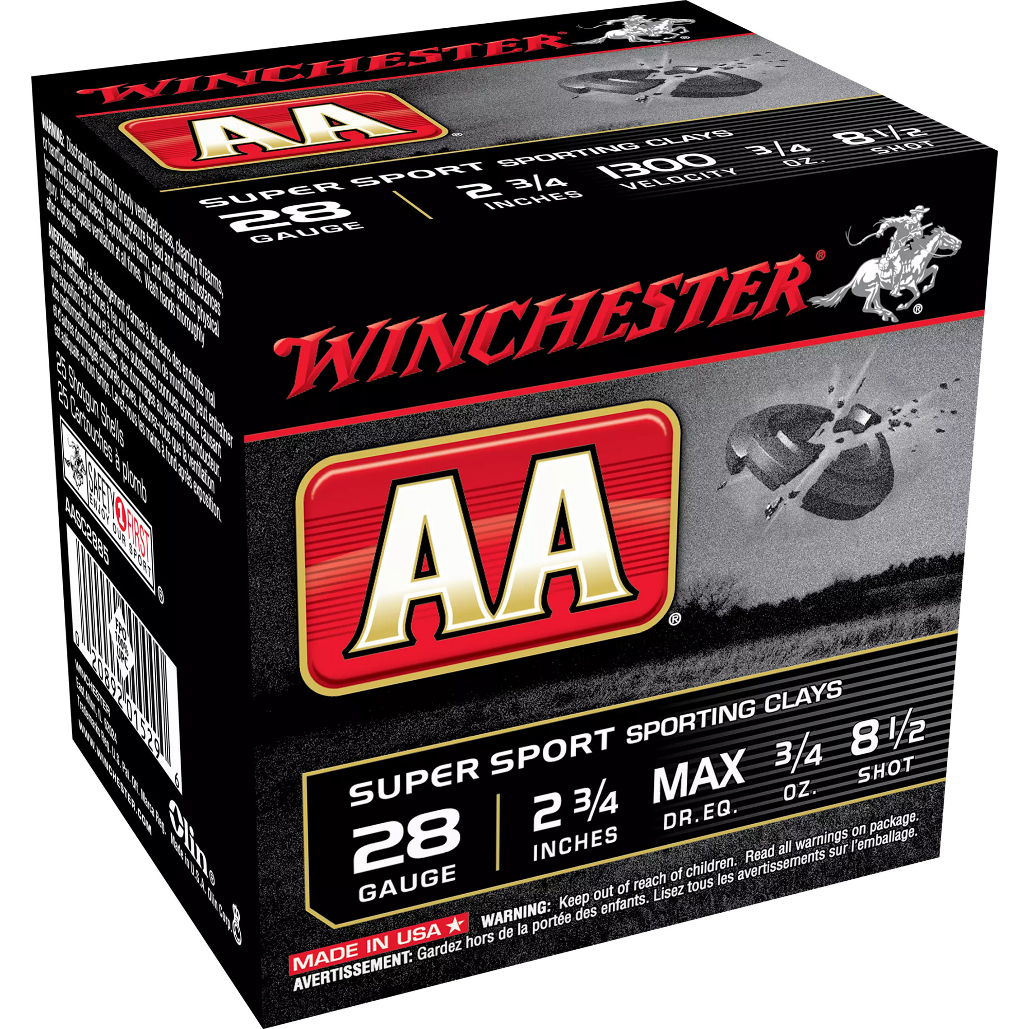 Winchester Aa Sporting Clays Load 28 Gauge Lead 3/4 oz 8.5 Shot 25 Rounds