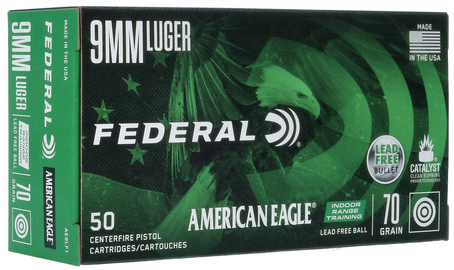Federal American Eagle IRT 9mm Luger Lead Free Ball 70 Grain 50 Rounds