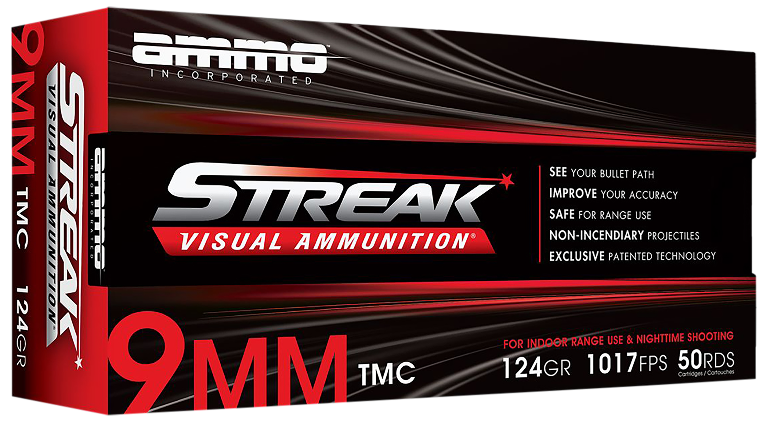 Ammo Inc STREAK Target 9mm Luger Handgun Ammo - 124 Grain | TMC | Red | 50rd Box
