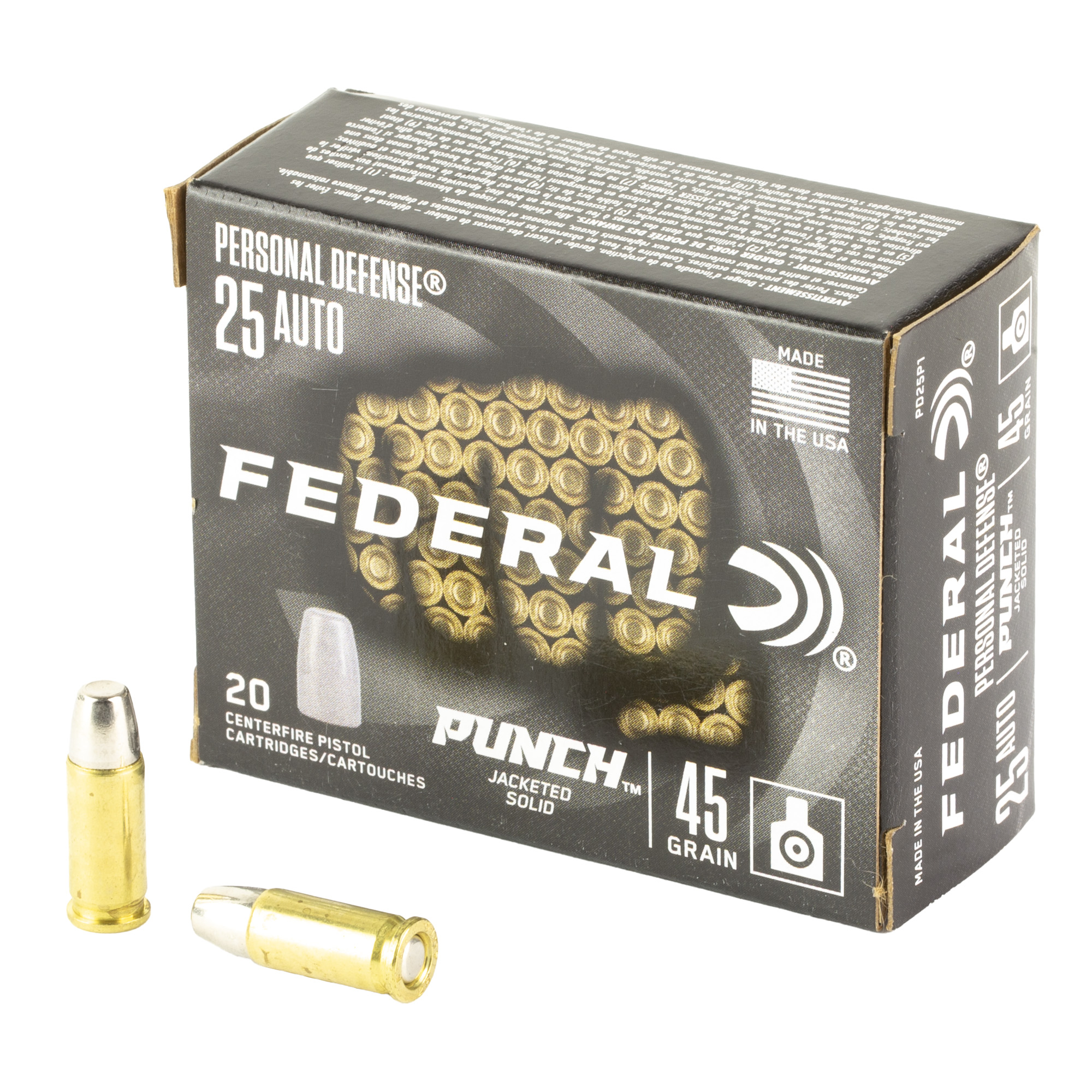 Federal, Punch, 25 Acp, Hollow Point, 45 Grain, 20 Rounds