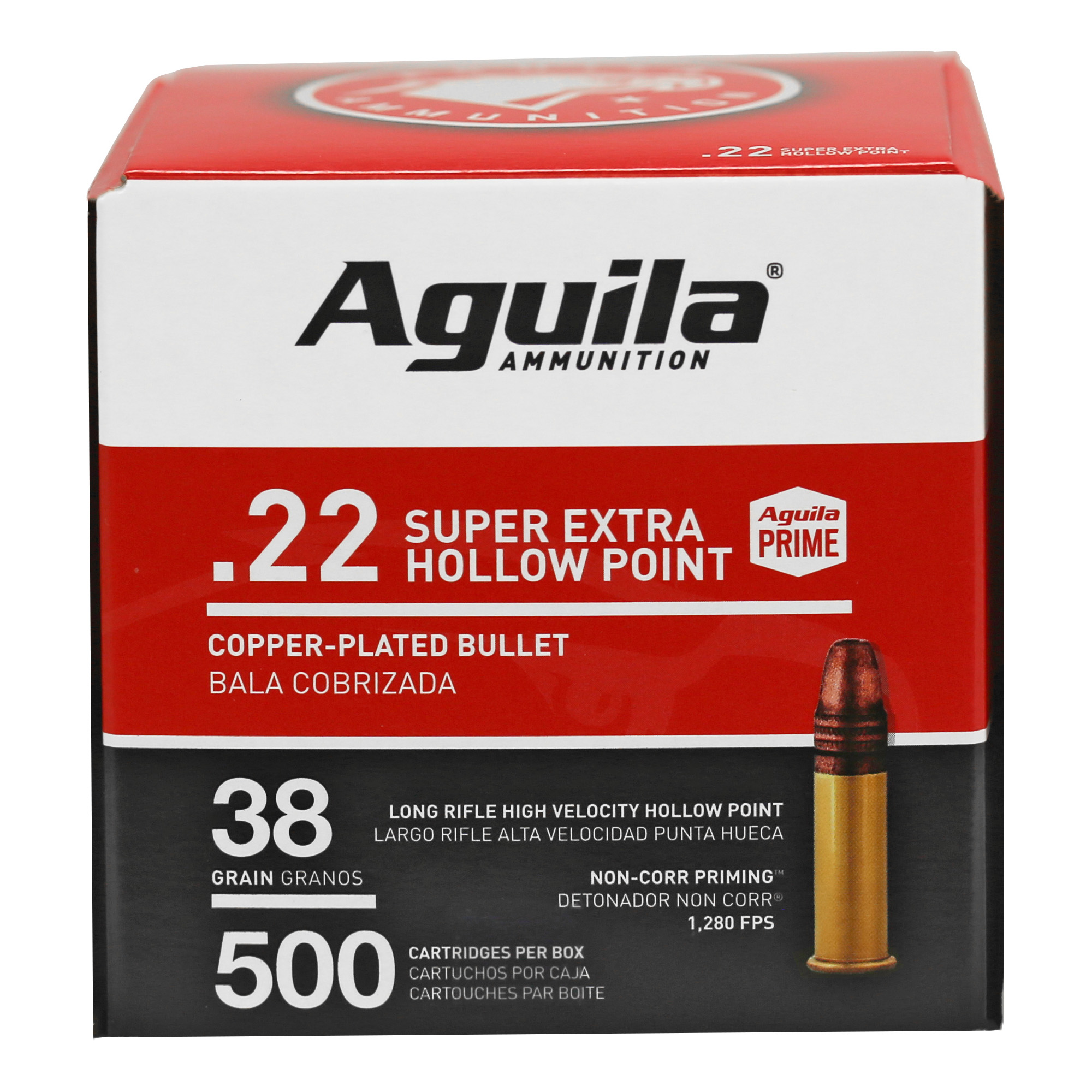 Aguila Super Extra 22 Long Rifle Copper Plated Hollow Point 38 Grain 500 Rounds