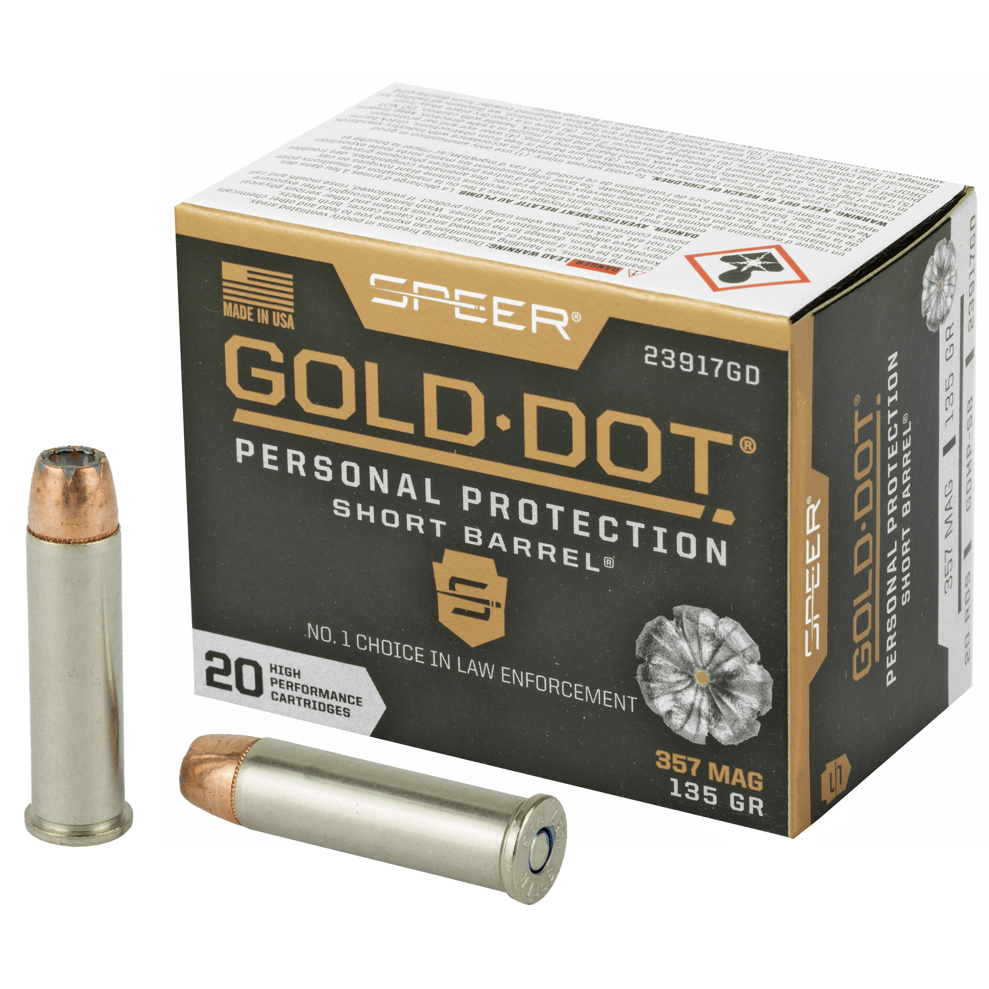 Speer Gold Dot Short Barrel 357 Magnum Hollow Point 135 Grain 20 Rounds