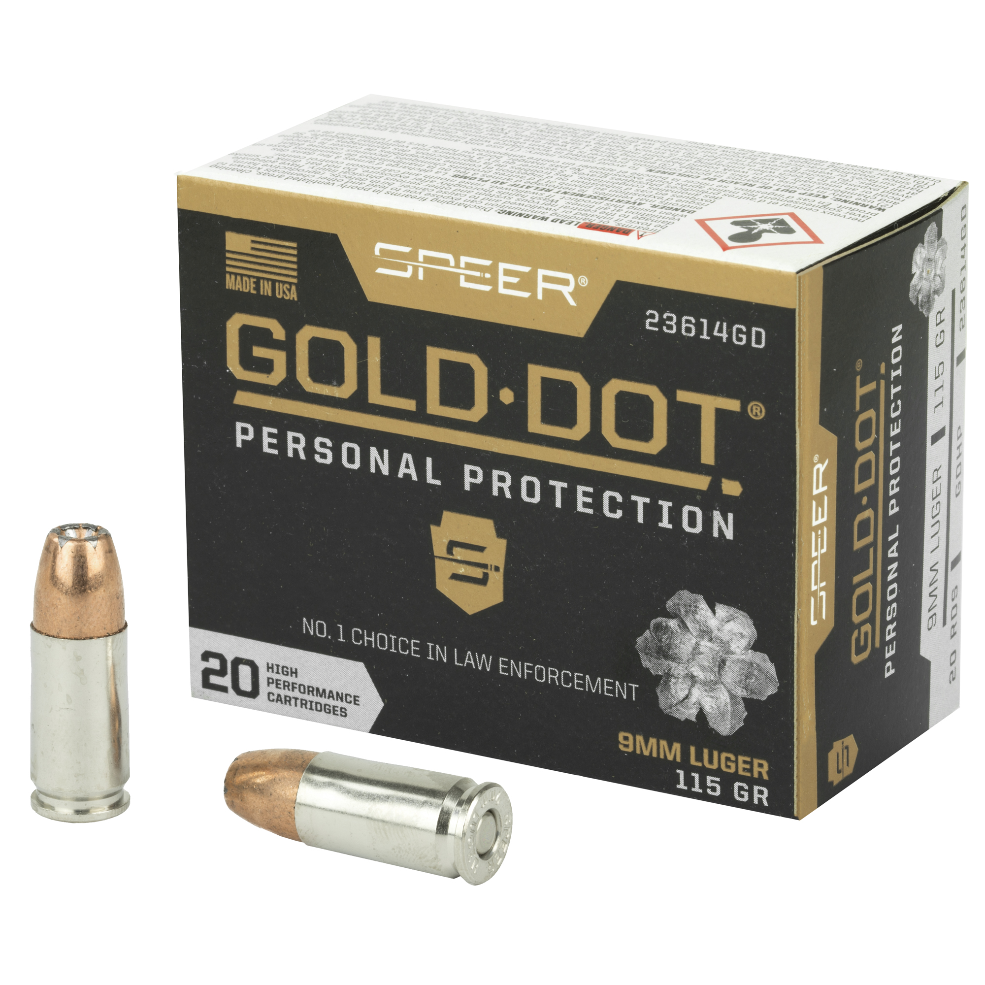 Speer Gold Dot 9mm Luger Hollow Point 115 Grain 20 Rounds