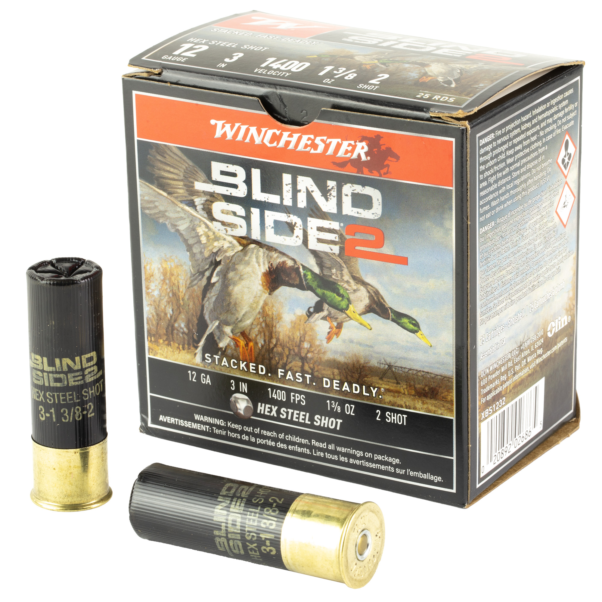 Winchester Blind Side 2 12 Gauge Hex Steel Shot 1 3/8 Ounce 25 Rounds