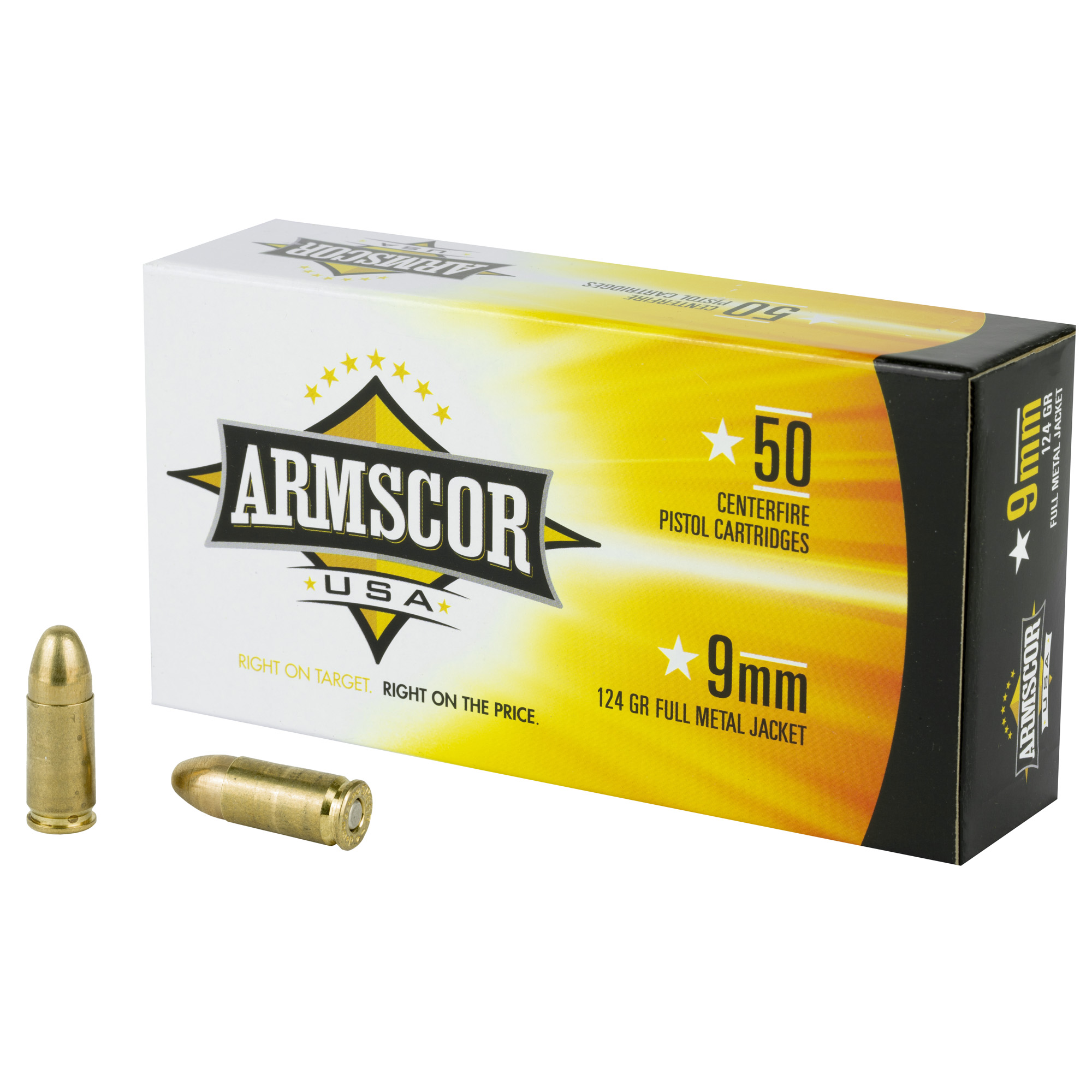 Armscor Range Pistol Ammo 9mm Luger Full Metal Jacket 124 Grain 50 Rounds