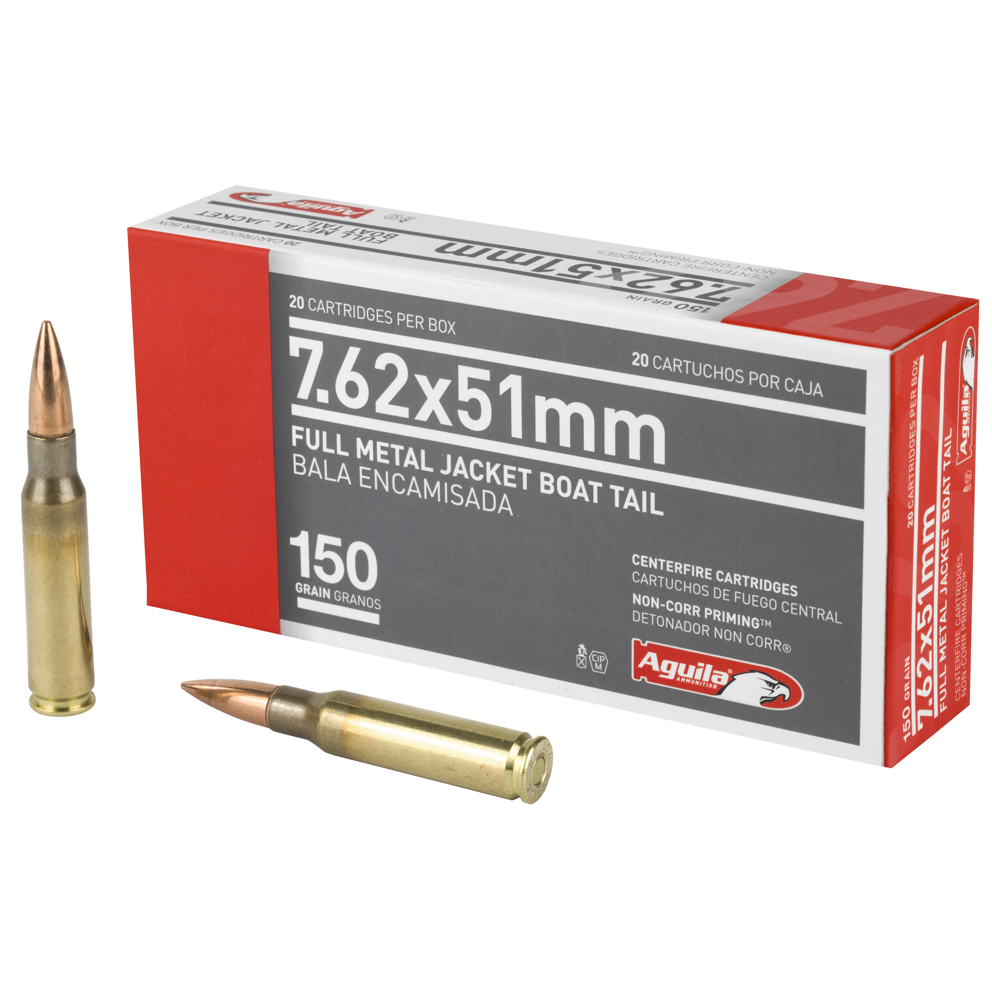 Aguila Rifle 7.62x51mm Nato Full Metal Jacket Boat Tail 150 Grain 20 Rounds