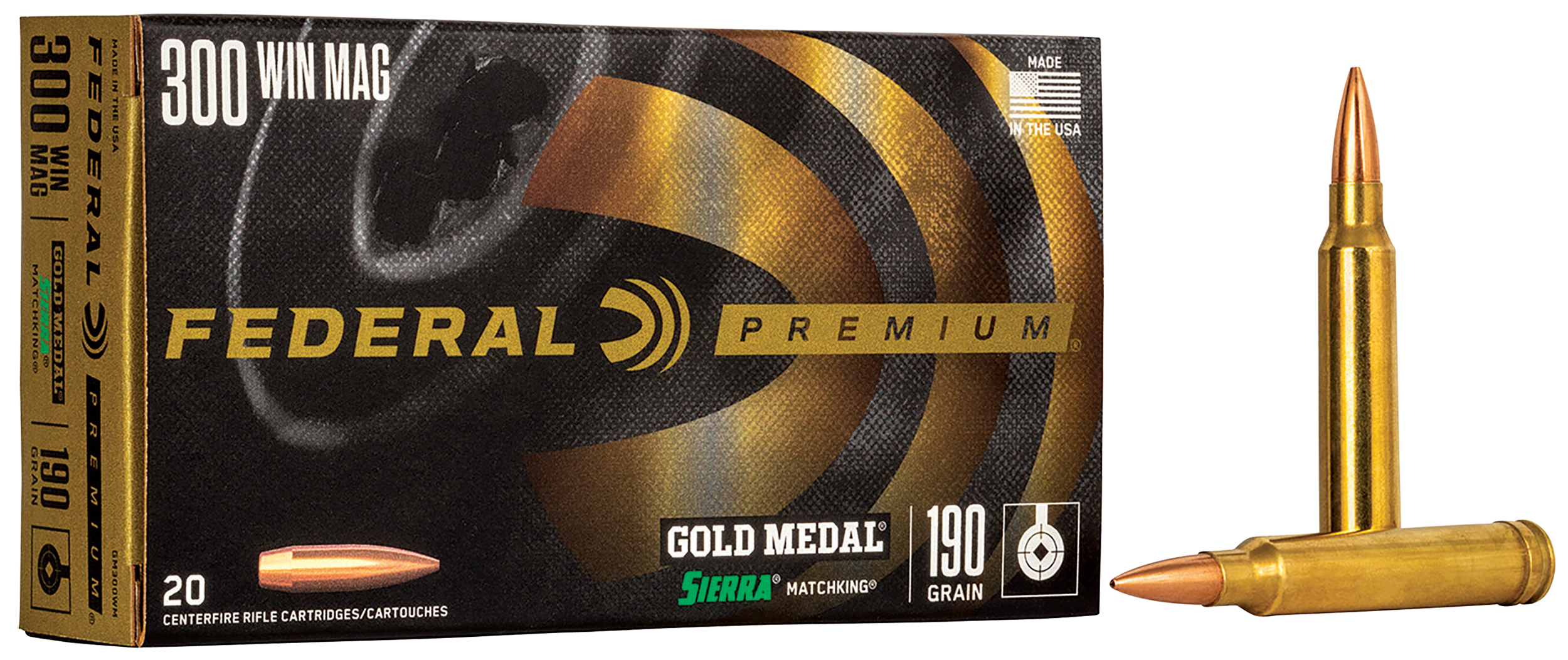 Federal Gold Medal 300 Winchester Magnum Boat Tail Hollow Point 190 Grain 20 Rounds