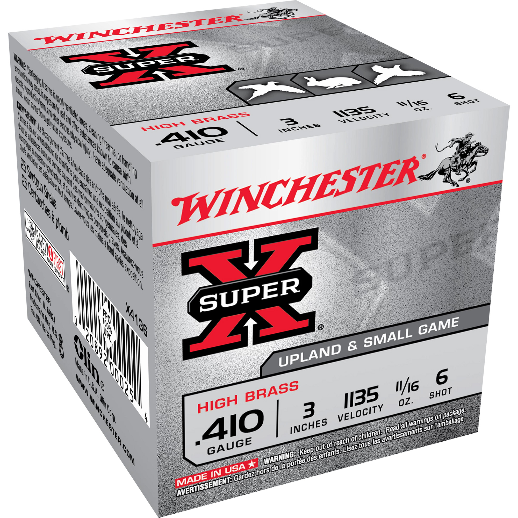 Winchester Super X High Brass Heavy Game Load 410 Bore Lead Shot 11/16 oz 25 Rounds