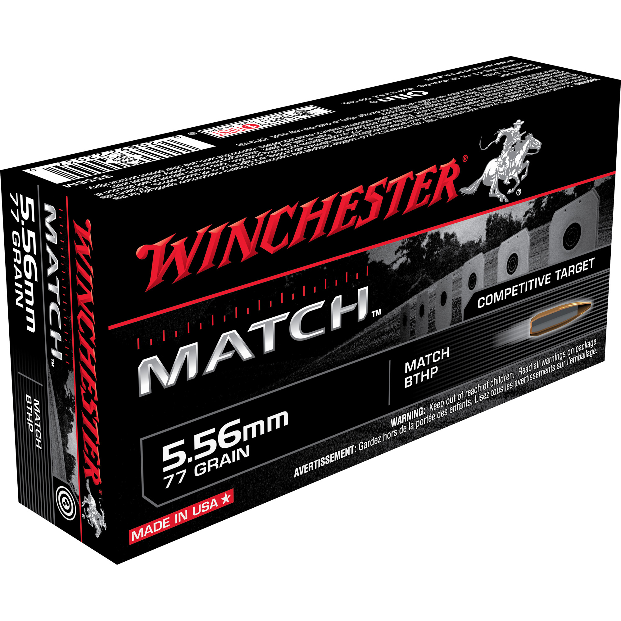 Winchester S556M 5.56x45mm NATO Boat Tail Hollow Point 77 Grain 20 Rounds