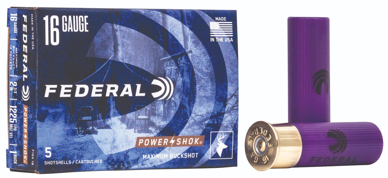 Federal Power-Shok 16 Gauge Buckshot 12 Pellets 1 Buck 5 Rounds