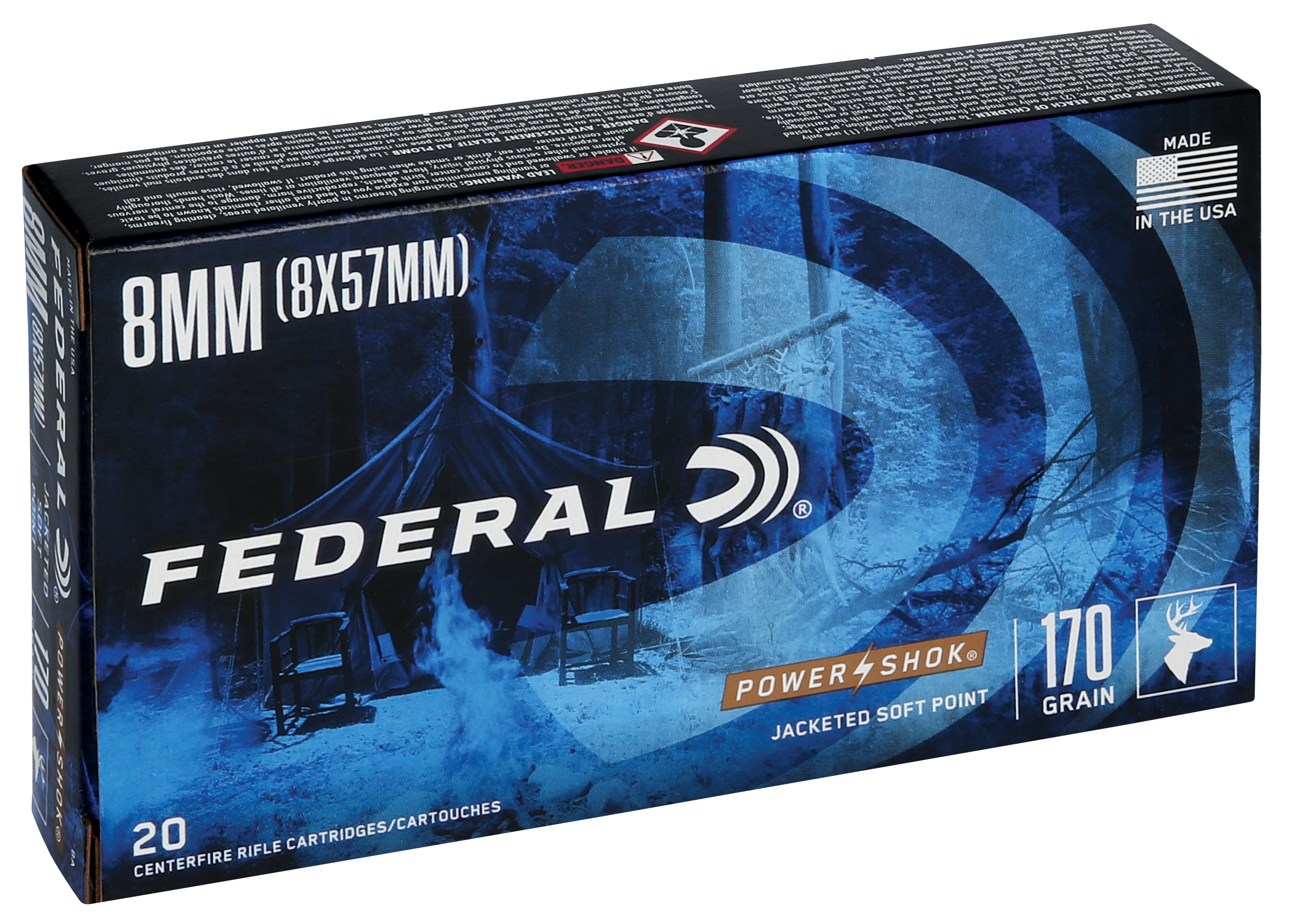 Federal Power-Shok 8mm Mauser Jacketed Soft Point 170 Grain 20 Rounds