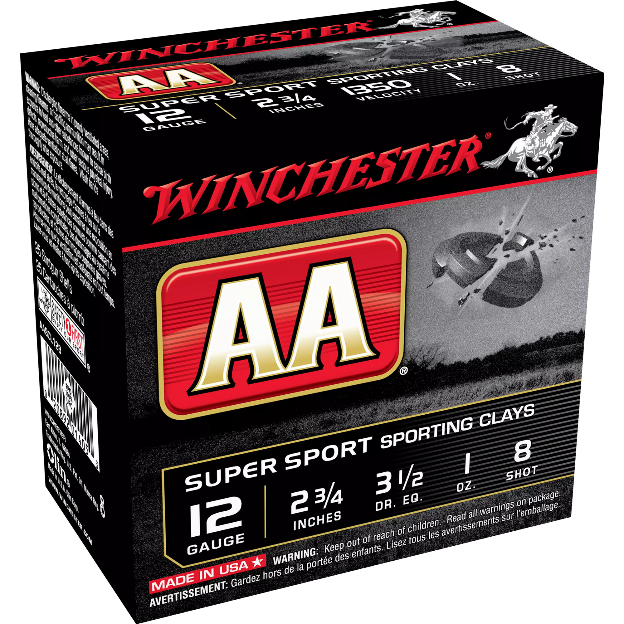 Winchester Aa Sporting Clays Load 12 Gauge Lead 1 oz 8 Shot 25 Rounds