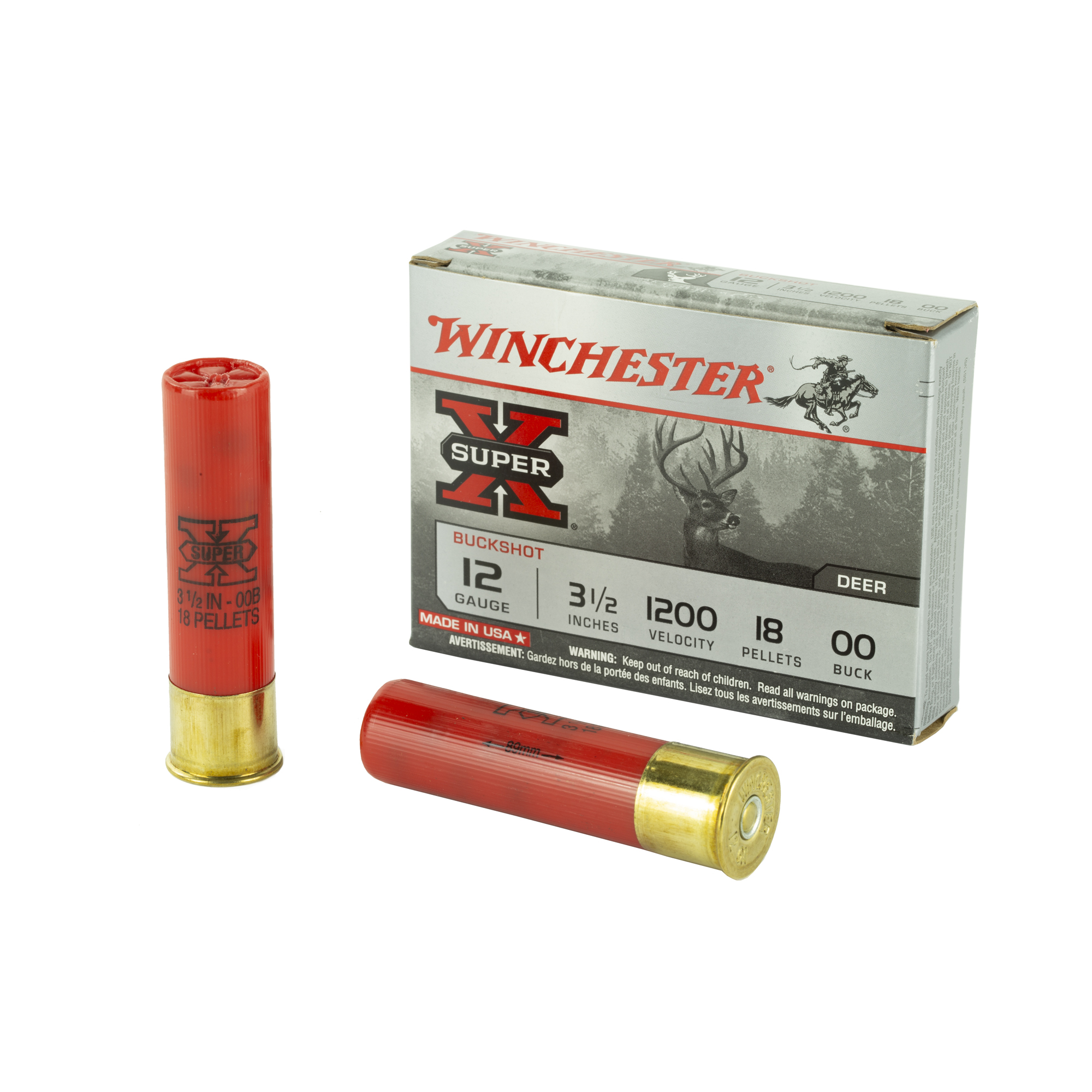 Winchester Super X 12 Gauge 00 Buck Buffered 18 Pellets 5 Rounds