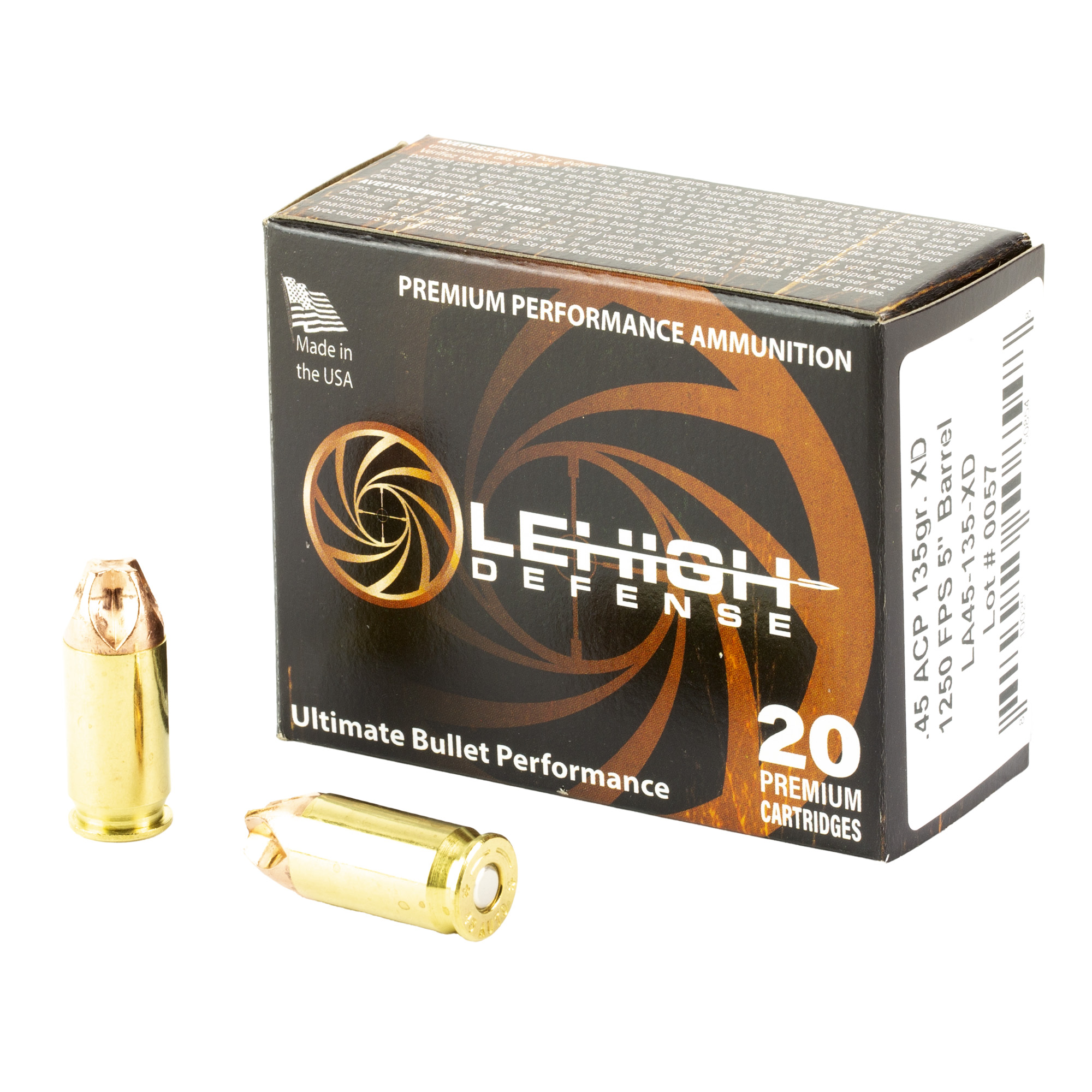 Lehigh Defense LA45135XD Xtreme Defense  45ACP 135gr Lehigh Defense XD FMT 20 Rounds