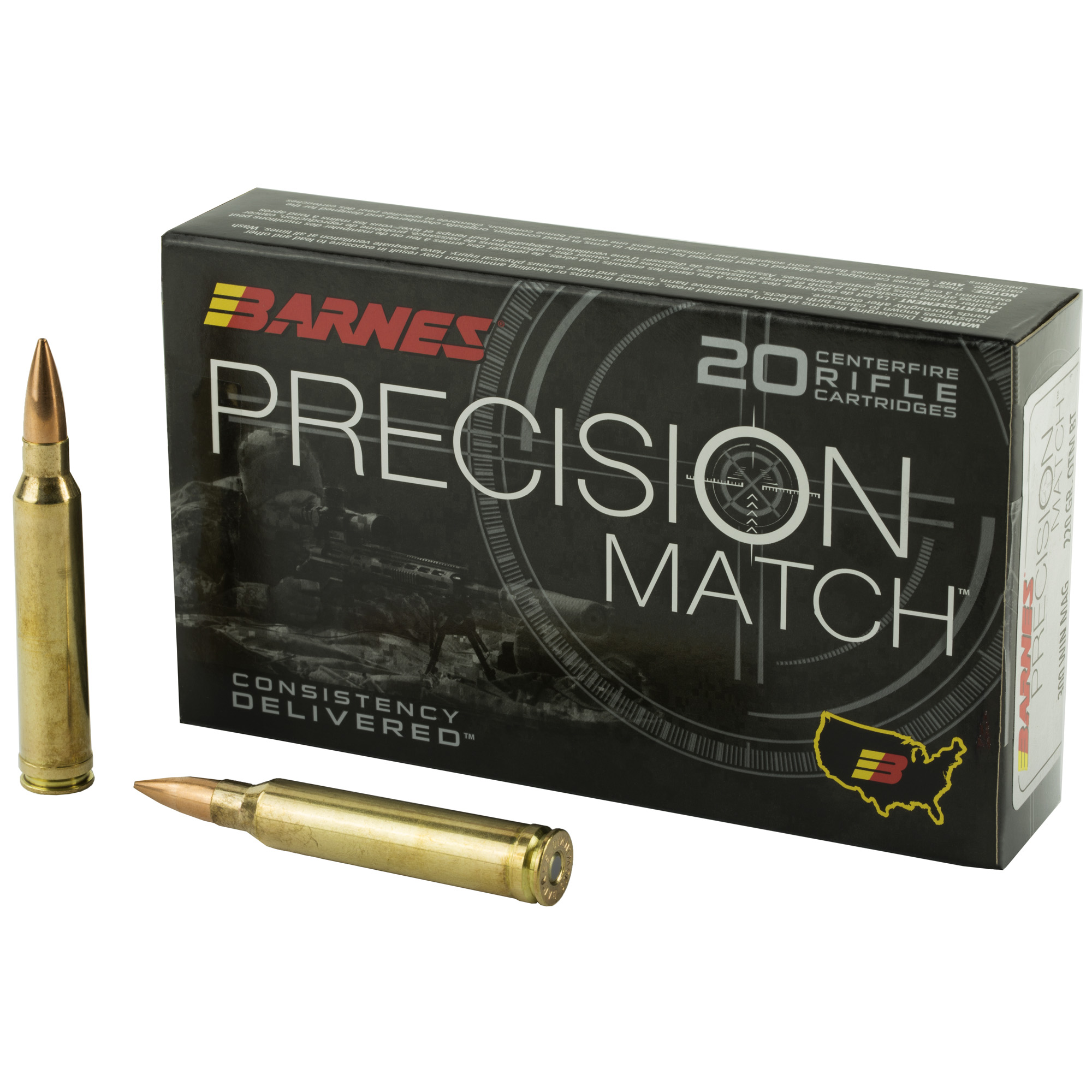 Barnes Bullets Precision Match 300 Winchester Magnum Open Tip Match 220 Grain 20 Rounds