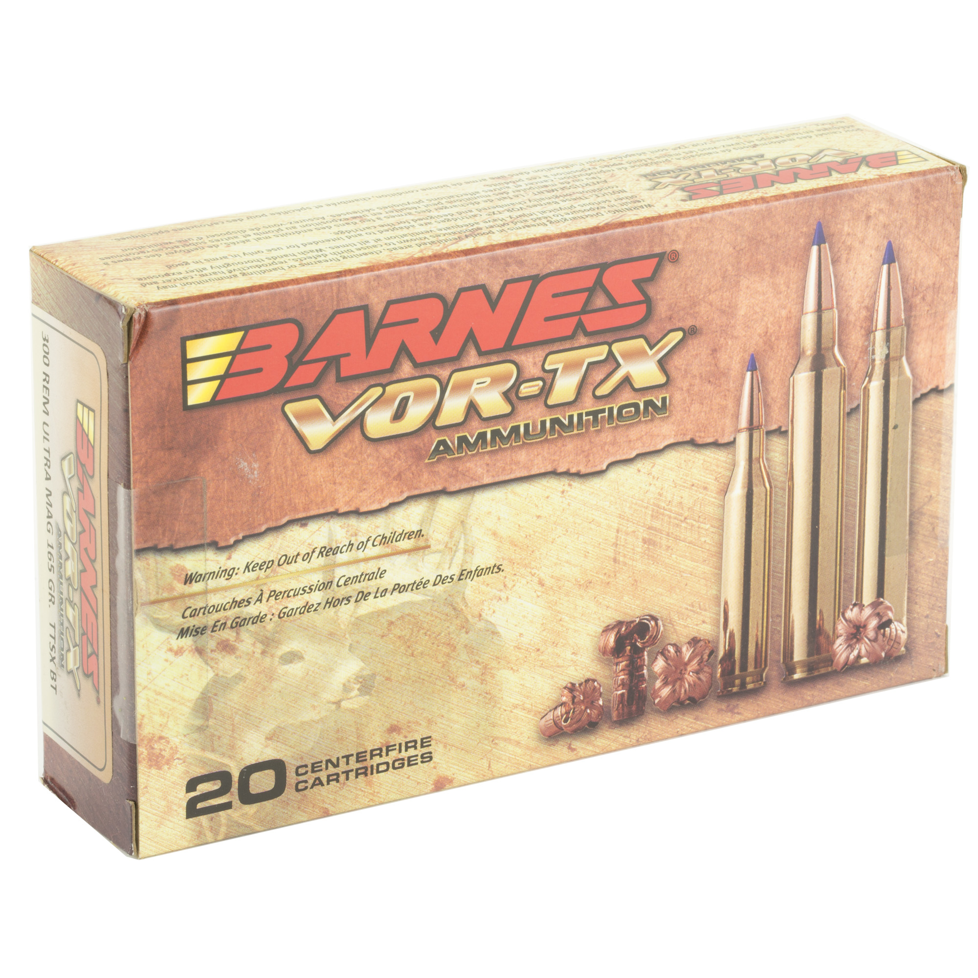Barnes Bullets VOR-TX 300 Remington Ultra Magnum Tipped TSX Boat Tail 165 Grain 20 Rounds