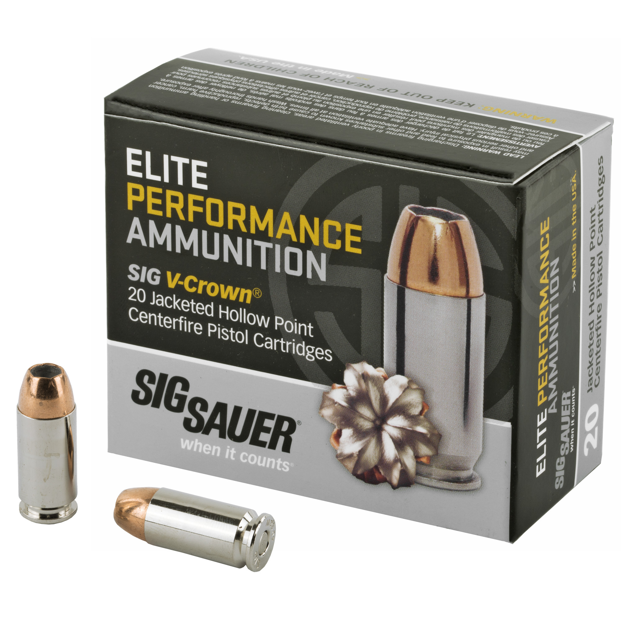 Sig Sauer Elite Performance, 40 S&W, V-Crown Hollow Point, 180 Grain, 20 Rounds