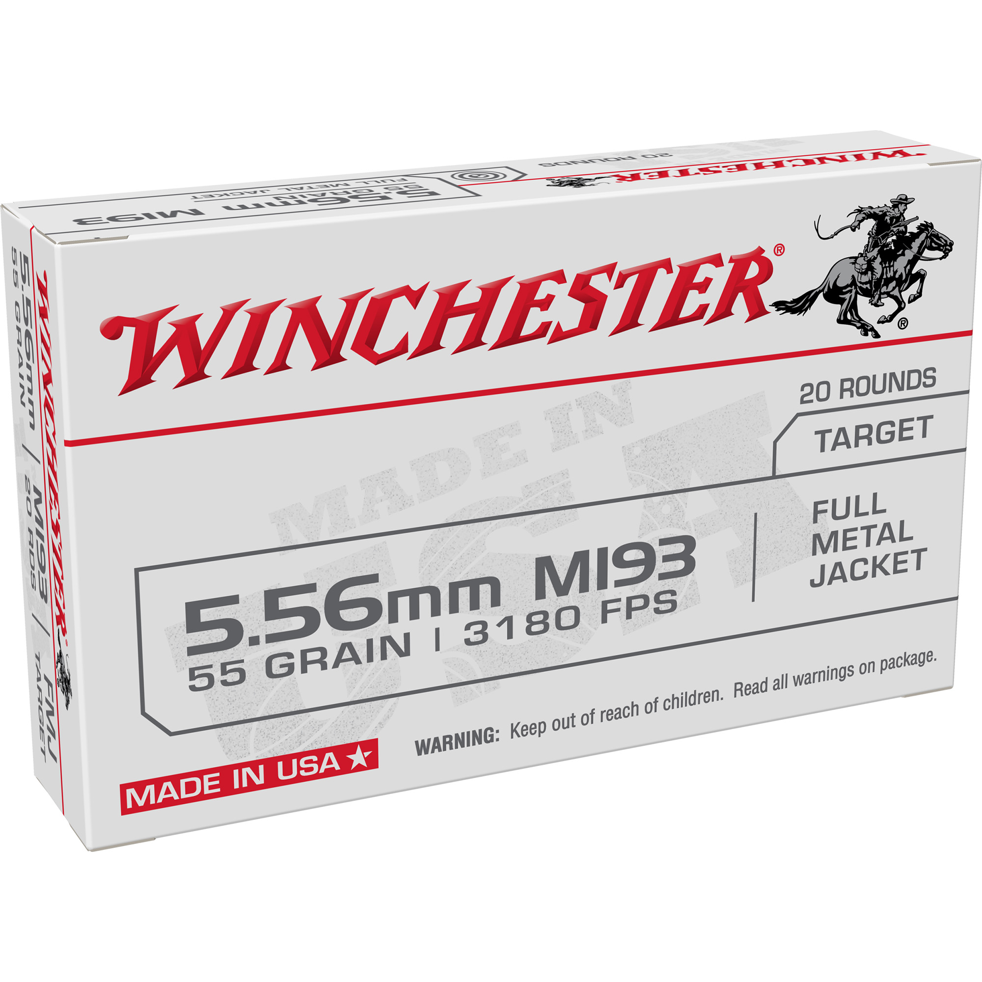 Winchester USA Rifle Ammo 5.56mm 55 gr. FMJ 20 rd.