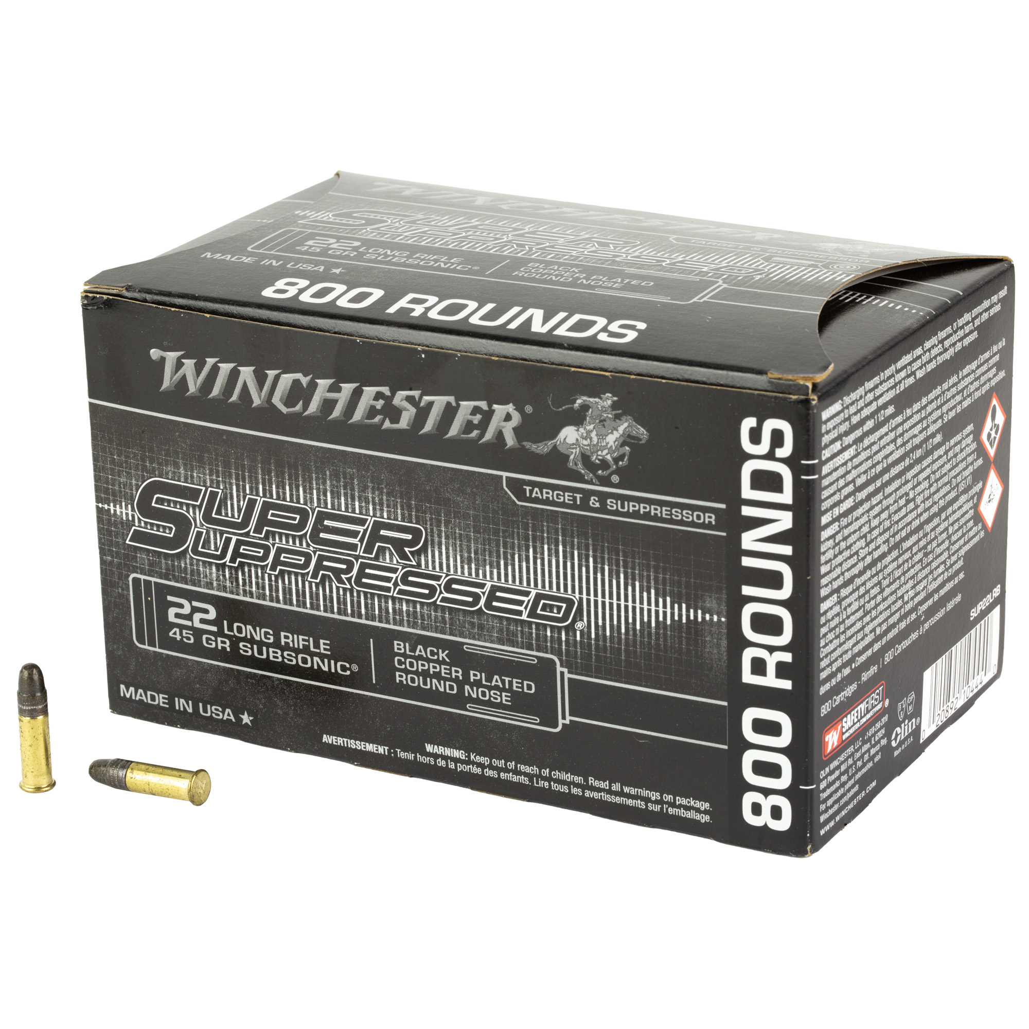 Winchester,Super Suppressed,22 Long Rifle,Copper Plated Nose,45 Grain,800 Rounds
