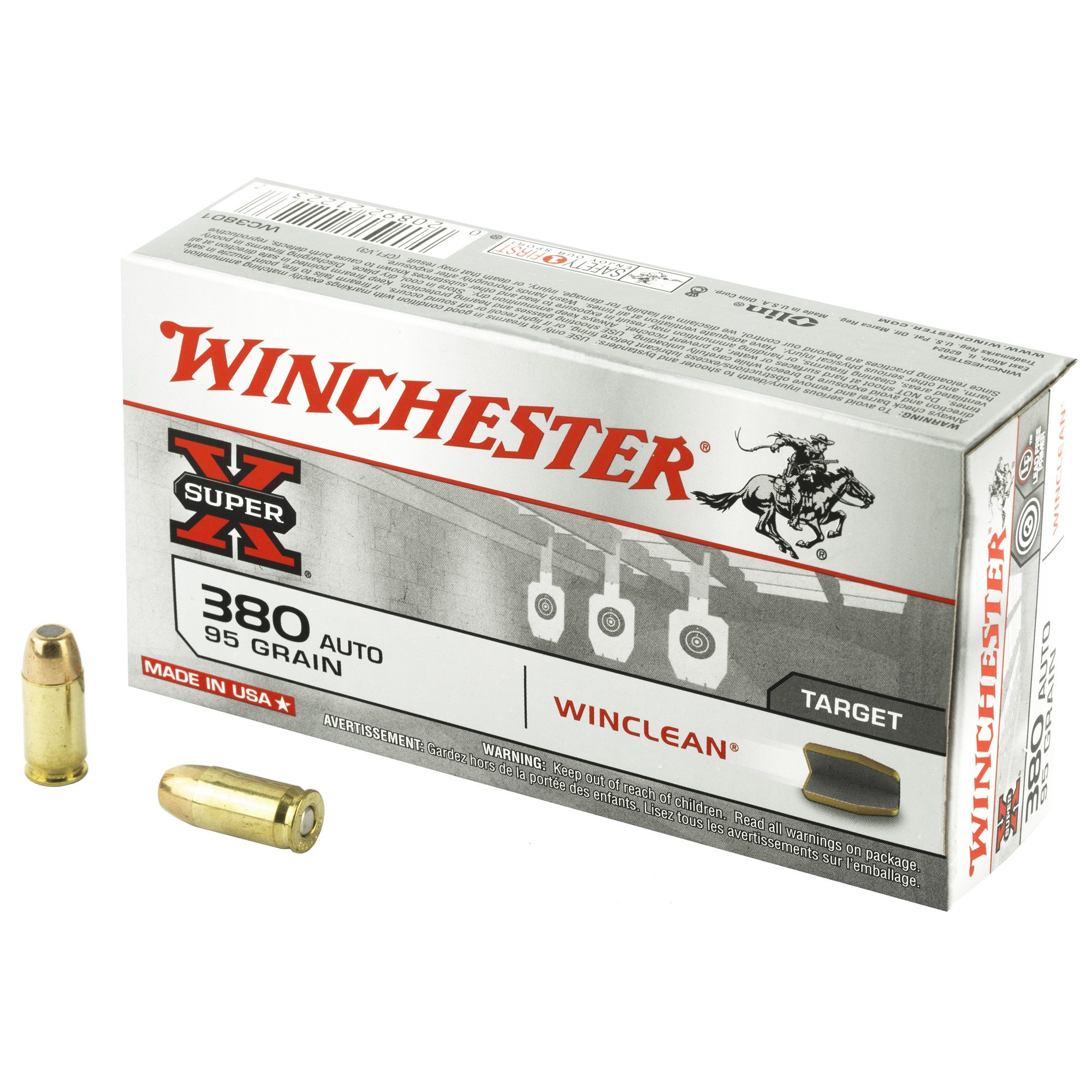Winchester Super-X 380 ACP Brass Enclosed Base 95 Grain 50 Rounds