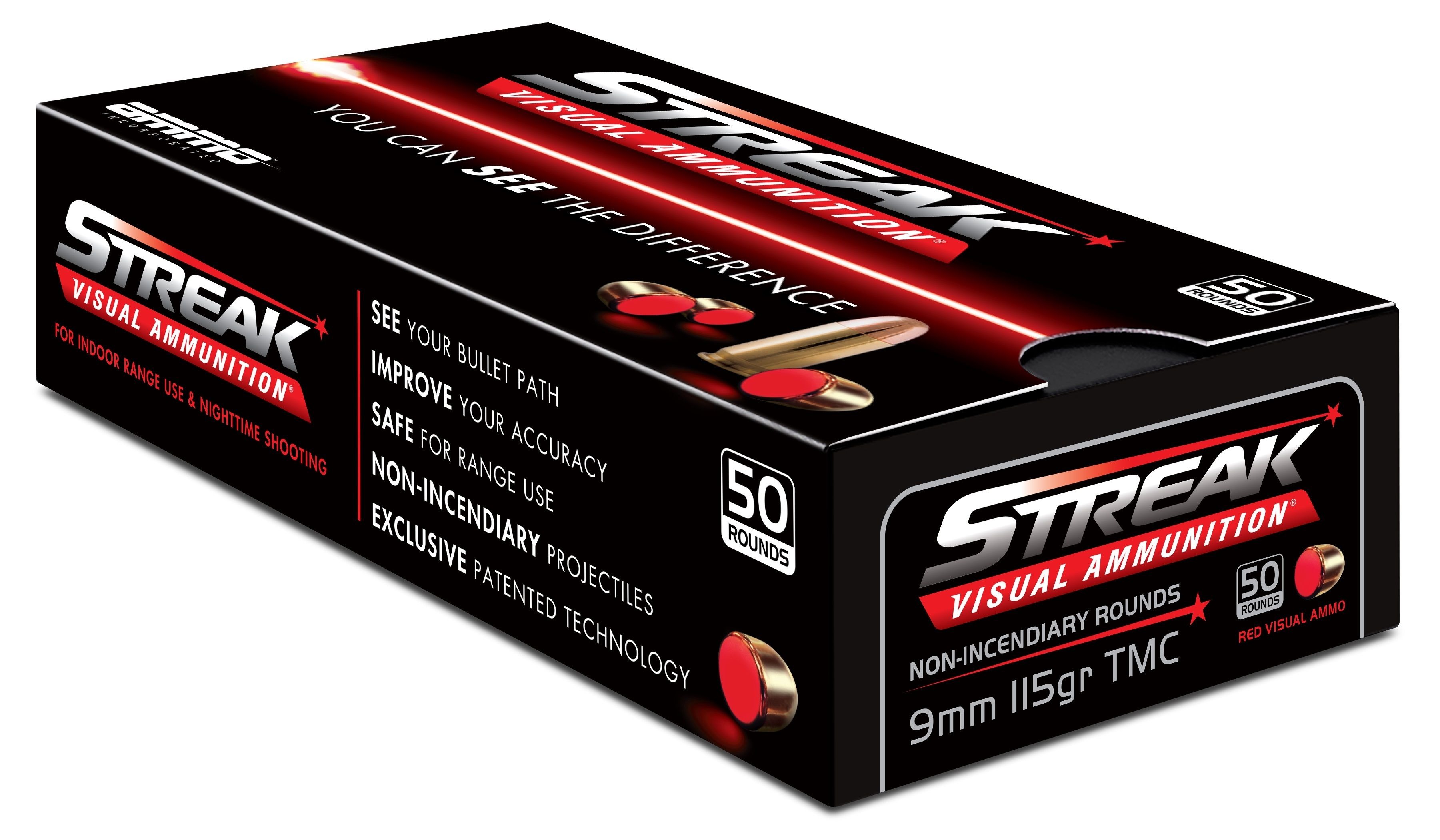 Ammo Inc STREAK Target 9mm Luger Handgun Ammo - 115 Grain | TMC | Red | 50rd Box
