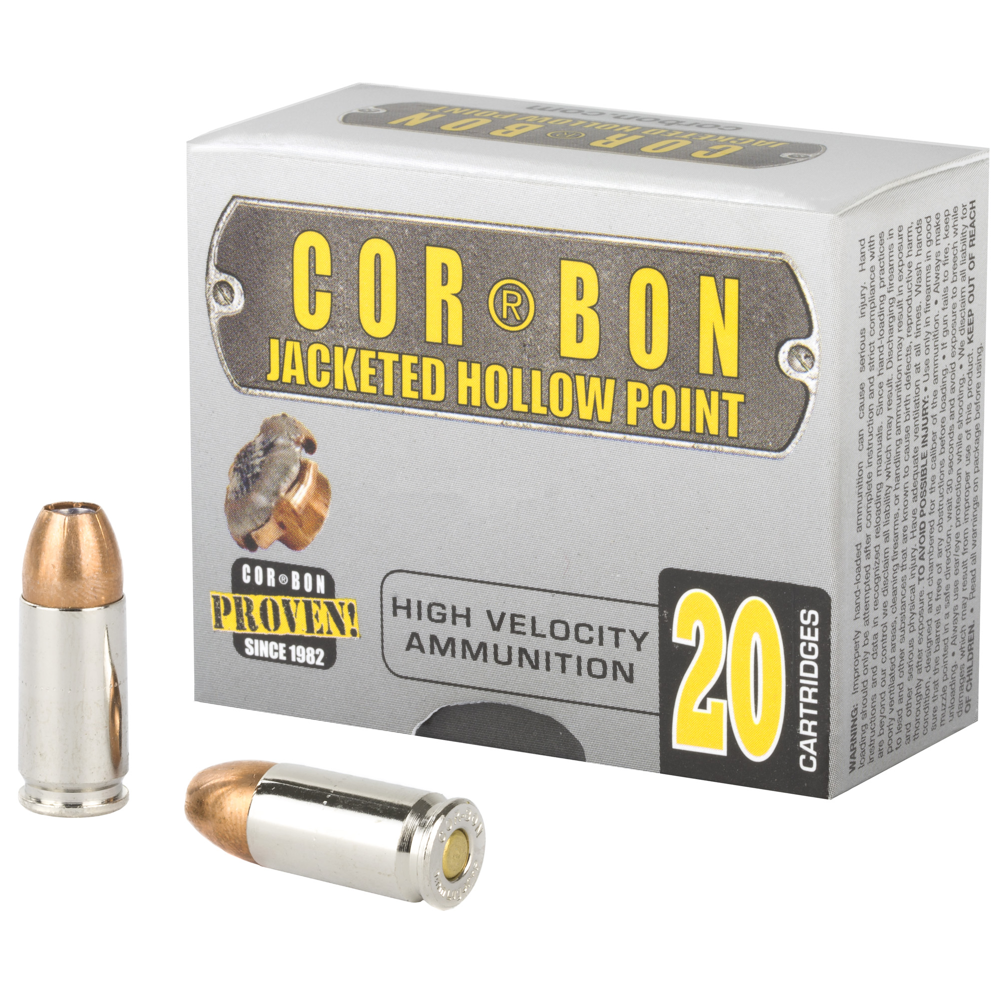 Corbon Self-Defense JHP Handgun Ammunition 9mm Luger +p 125 gr JHP 1250 fps 20/box