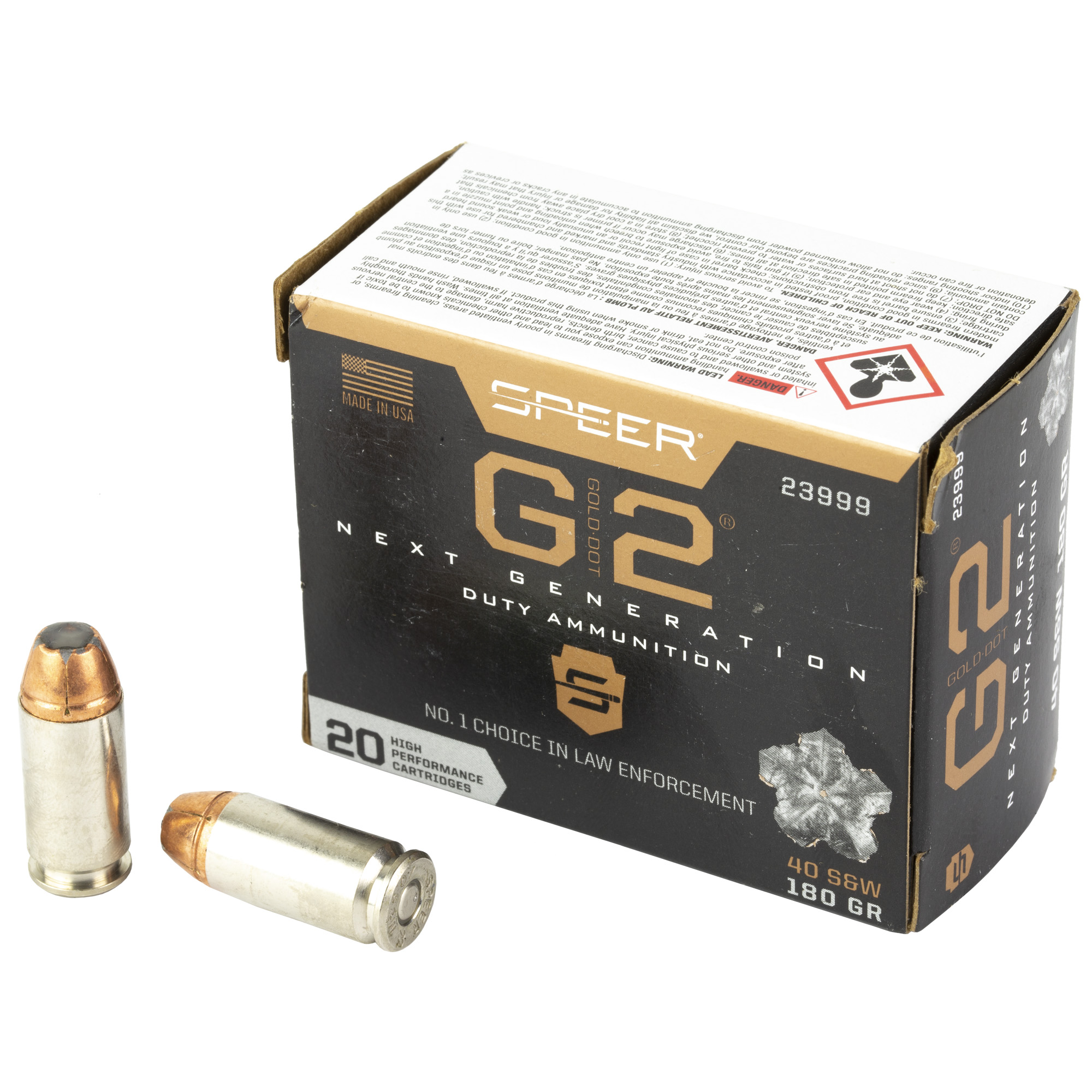 Speer Gold Dot G2 40 Smith and Wesson Jacketed Hollow Point 180 Grain 20 Rounds