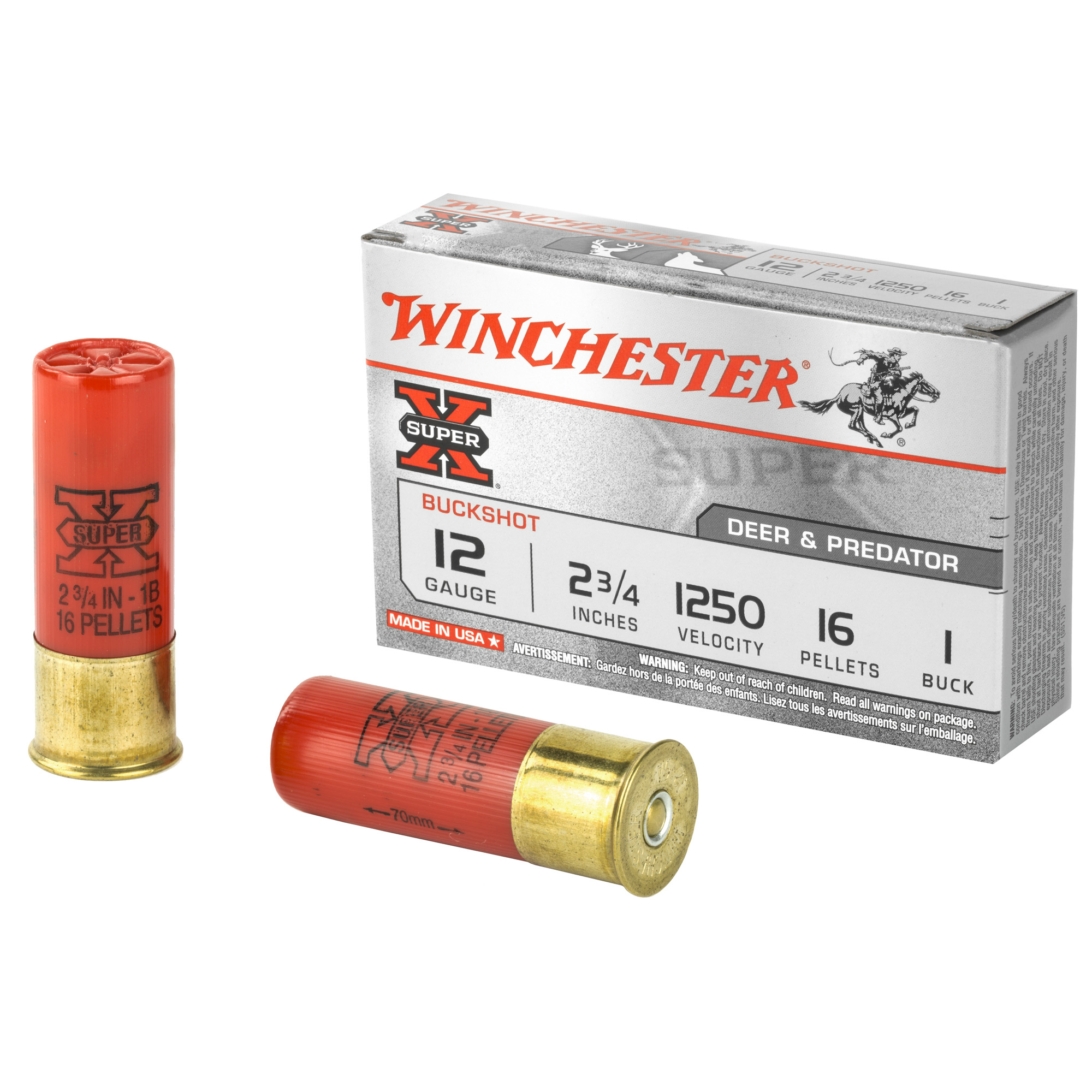 Winchester Super-X Buffered Shot 12 ga. 2.75 in 16 Pellets 1 Buck 5 rd.