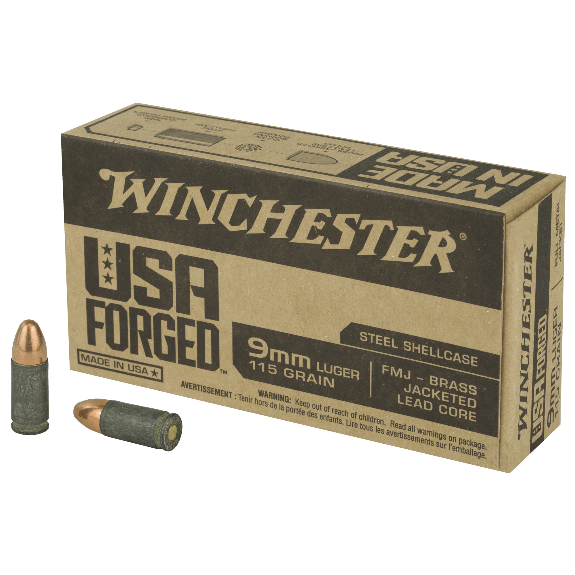 Winchester USA Forged Pistol Ammo 9mm Luger 115 gr. FMJ 50 rd.