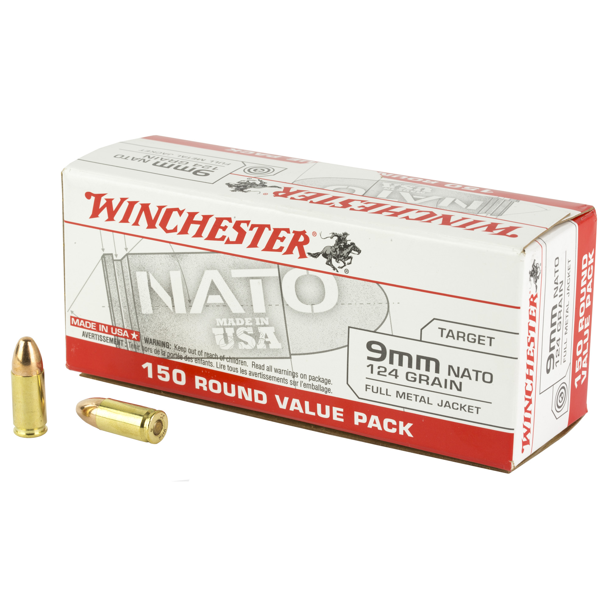 Winchester Usa Nato 9mm Luger Full Metal Jacket 124 Grain 150 Rounds