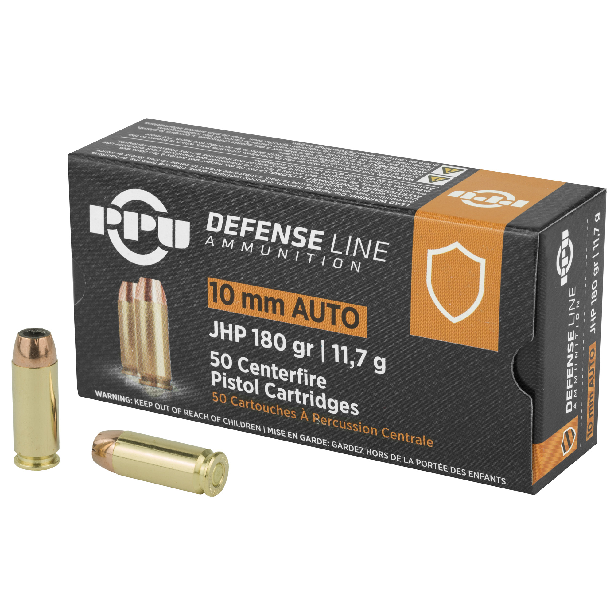 PPU PPD10 Defense  10mmAuto 180gr Jacketed Hollow Point 50 Per Box/10 Case